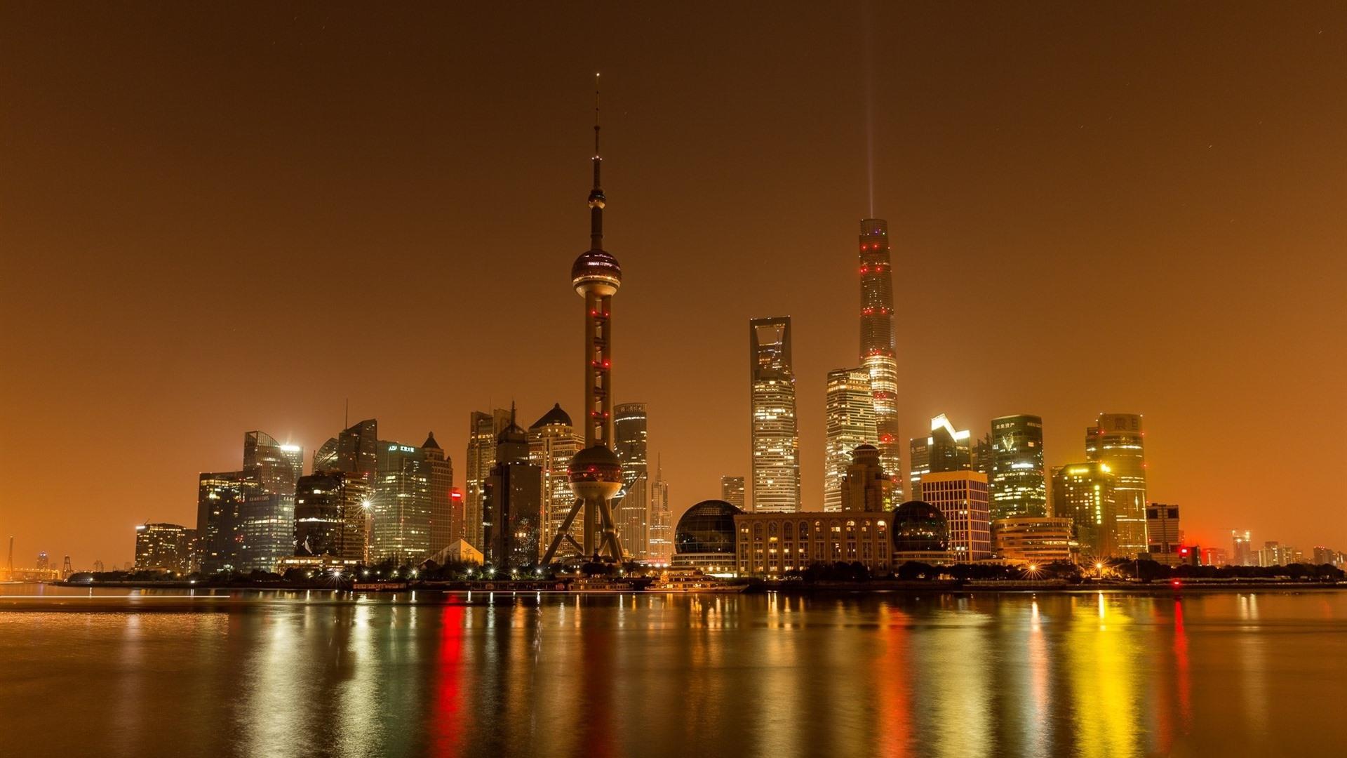 1920x1080 Wallpaper Shanghai, China, city night, skyscrapers, river, lights 1920x1200 HD Picture, Image