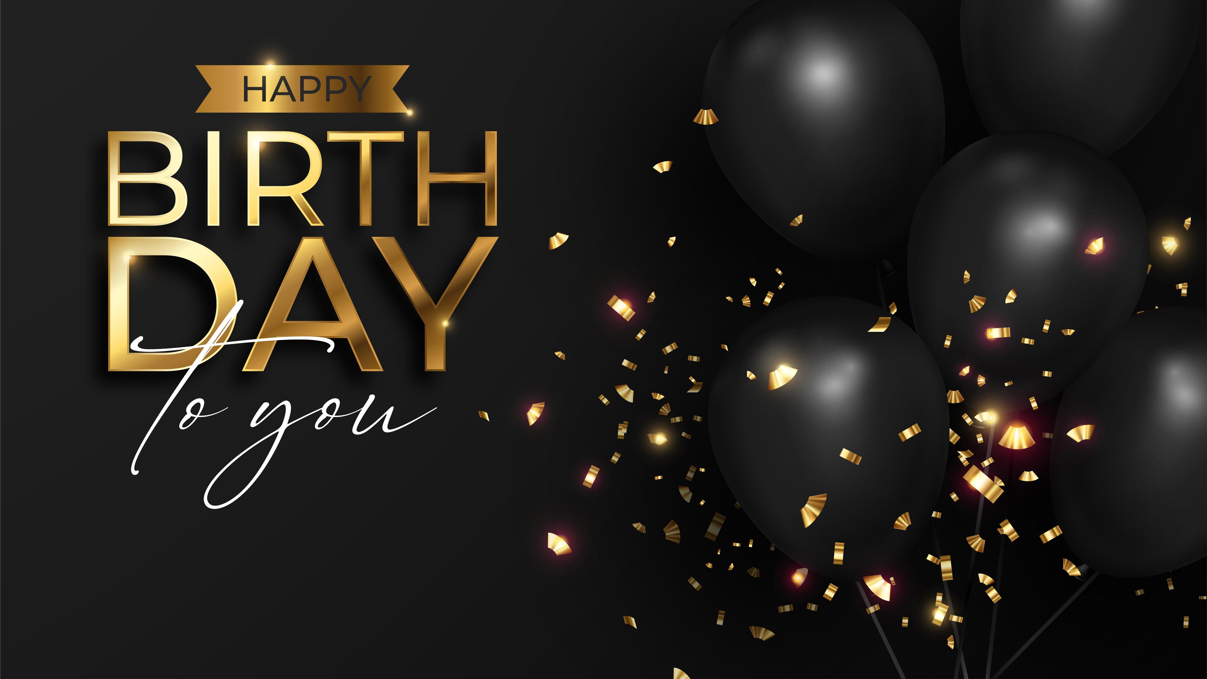 3840x2160 Golden Happy Birthday To You Letters In Black Background 4K HD Happy Birthday Wallpaper