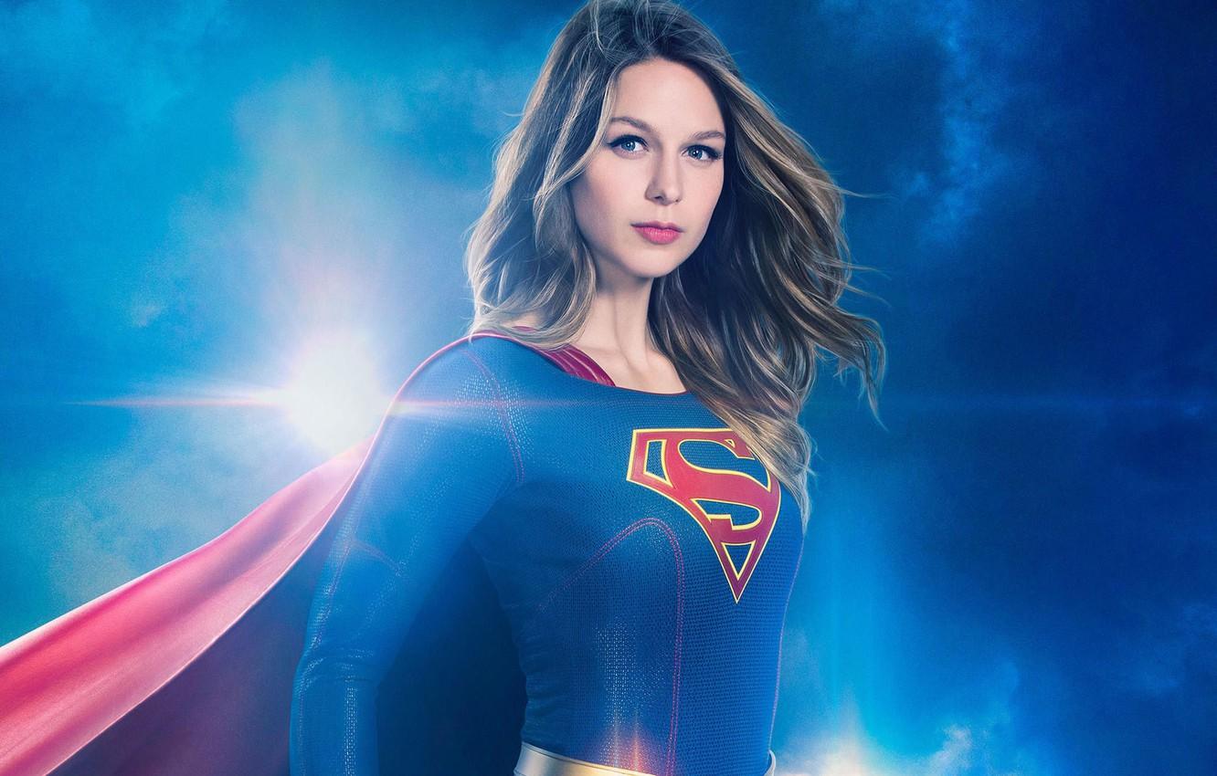1332x850 Wallpaper red, girl, logo, green eyes, dress, woman, blue, beautiful, super, series, singer, blonde, American, actress, DC Comics, Supergirl image for desktop, section фильмы