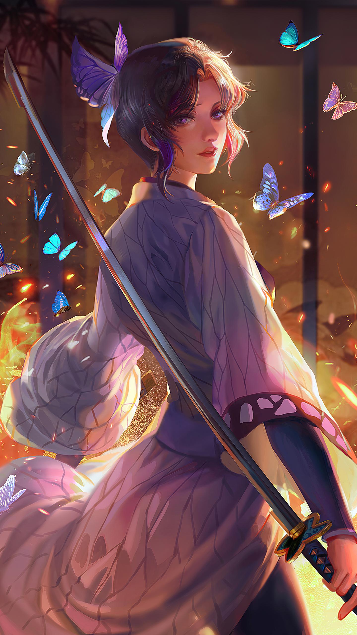 1440x2560 Butterfly On Fire Shinobu Kocho Fan Art Samsung Galaxy S S7 , Google Pixel XL , Nexus 6P , LG G5 HD 4k Wallpaper, Image, Background, Photo and Picture