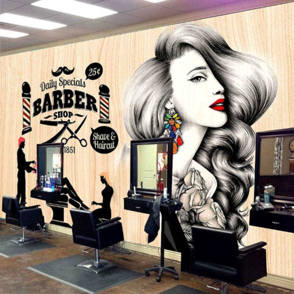 1000x1000 Creative Warm Color Wood Grain Hair Salon Wallpaper Beauty Salon Barber Shop Background Wallpaper 3D Fashion Modeling Decorative Mural, 150Cmx105Cm