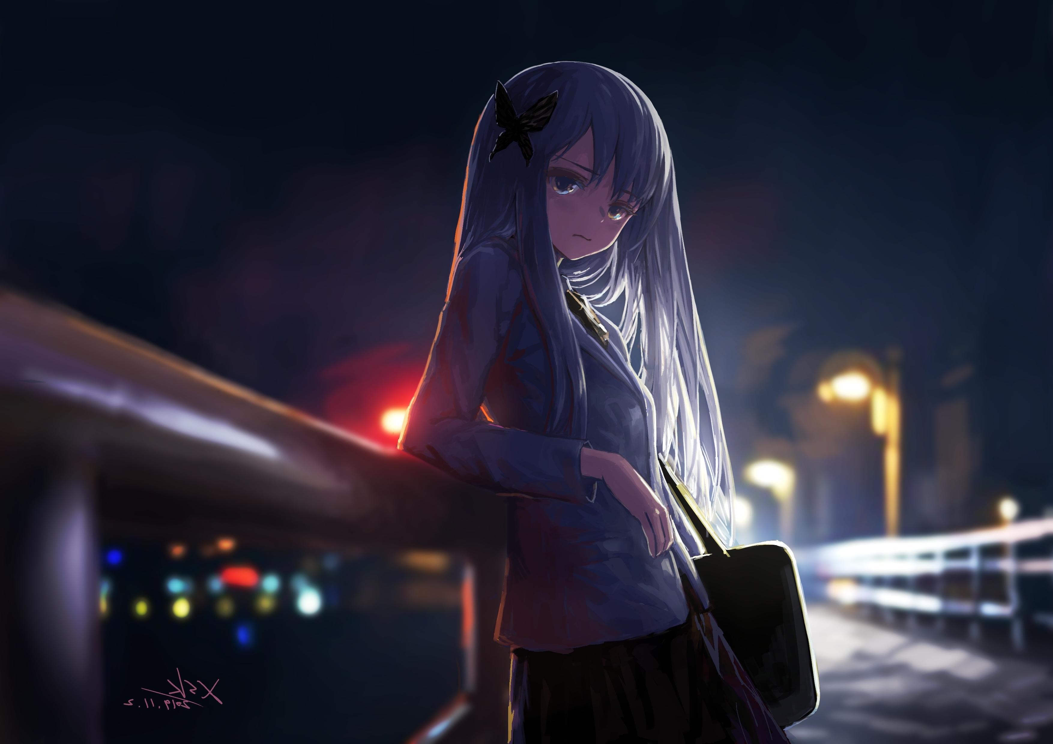 3508x2480 Wallpaper School Uniform, Long Hair, Minato Yukina, Night Time, Bang Dream:3508x2480
