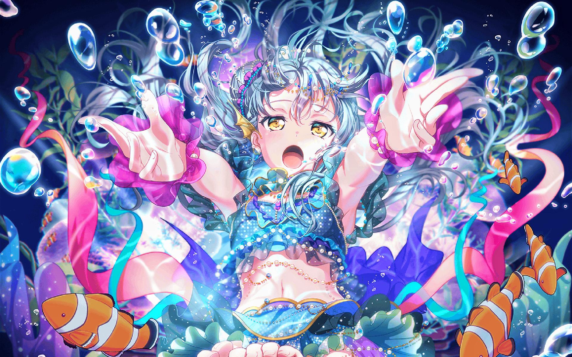 1920x1200 Download wallpaper Minato Yukina, underwater, BanG Dream, girl with violet hair, Yukina Minato, manga, BanG Dream Girls Band Party for desktop with resolution 1920x1200. High Quality HD picture wallpaper