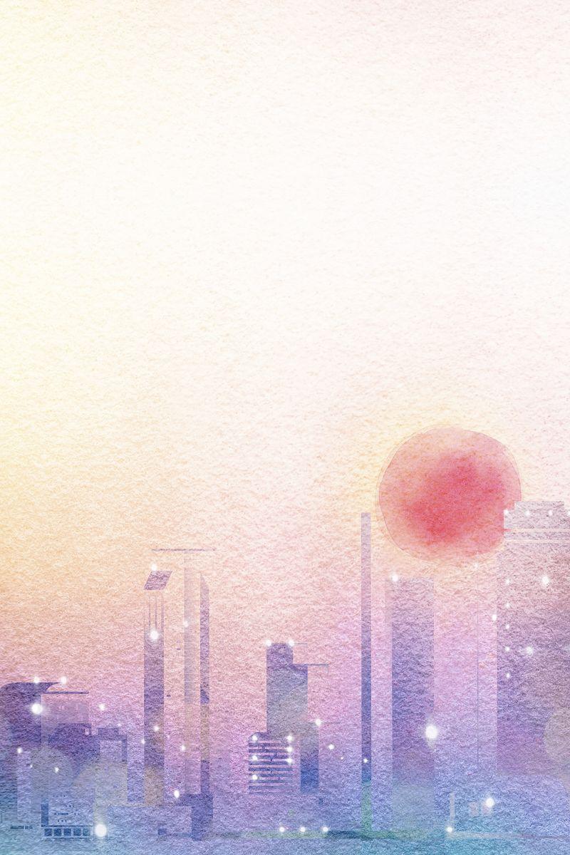 800x1200 Aesthetic city background, watercolor sunset. Premium PSD Illustration