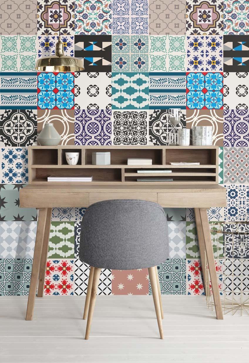 848x1233 Colorful Patchwork Wallpaper Kitchen and Bathroom Splashback