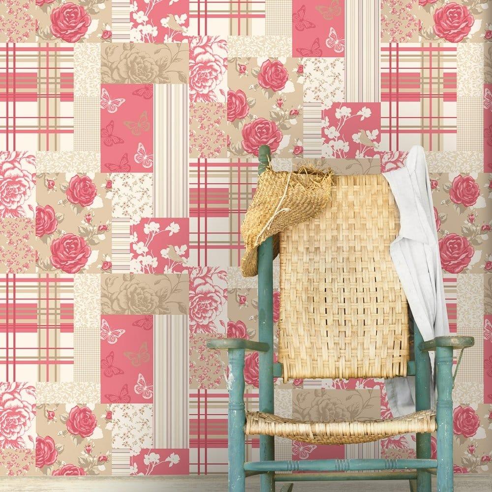 1000x1000 Coloroll Pollyanna Patchwork Floral Wallpaper Caramel Red (M0721) from I Love Wallpaper UK