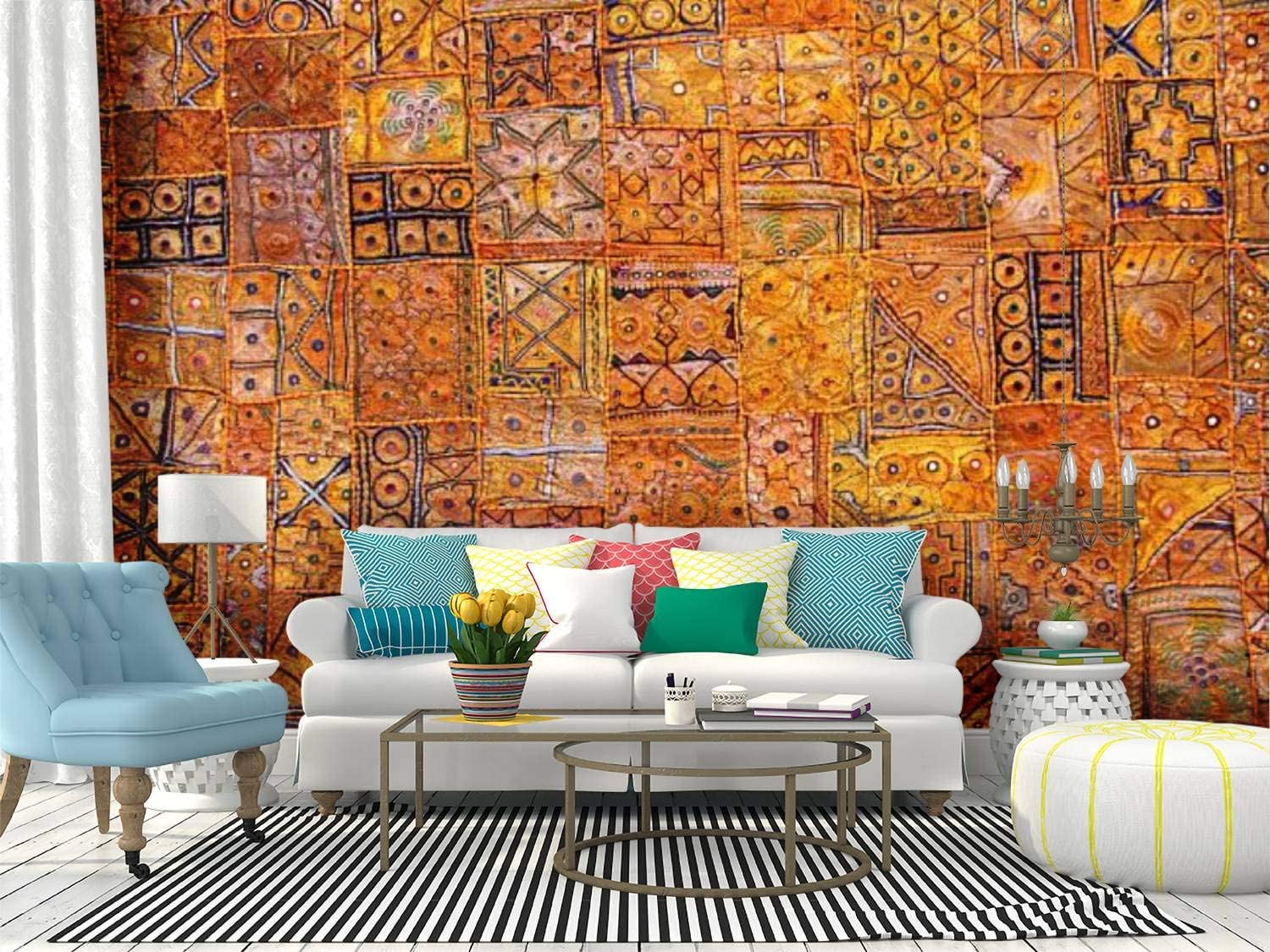1500x1125 Self Adhesive Wallpaper Roll Paper india fabric background patchwork indian background stock picture Removable Peel and Stick Wallpaper Decorative Wall Mural Posters Home Covering Interior Film : Tools & Home Improvement