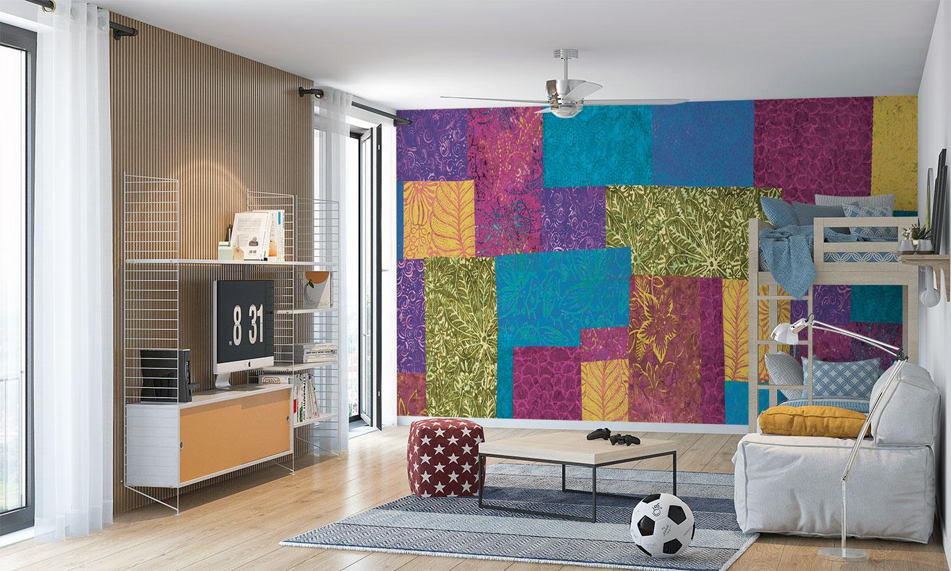 1366x820 Abstract Pattern Multi Coloured Patchwork Wallpaper Mural