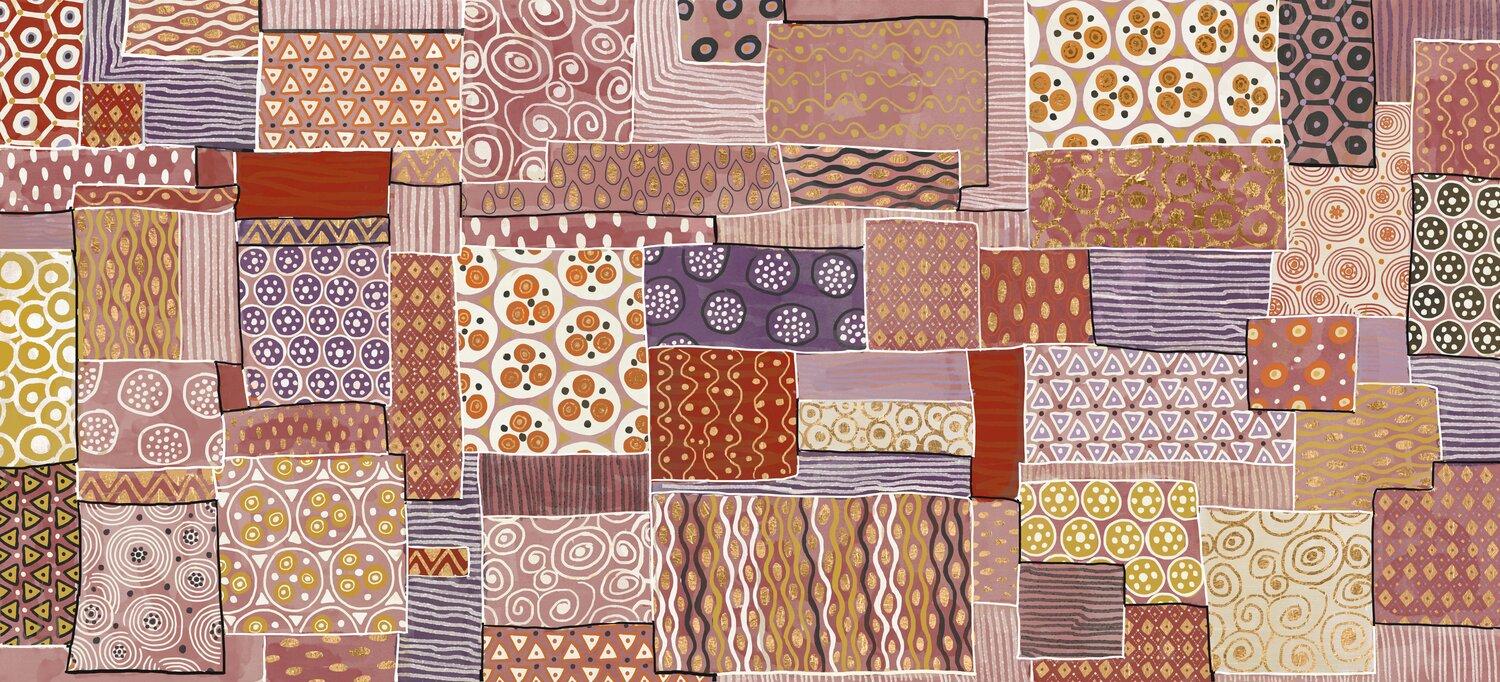 1500x682 Aboriginal Patchwork Hand Painted Wallpaper