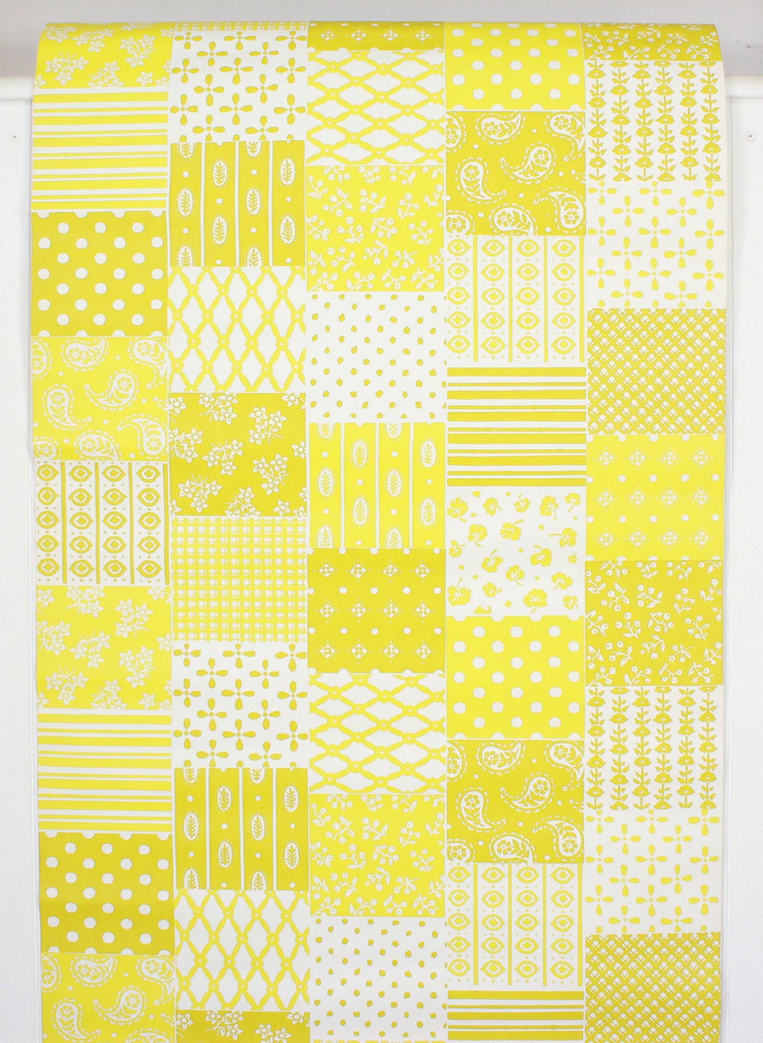 1498x2048 1970s Retro Vintage Wallpaper Yellow Patchwork Vinyl's Vintage Wallpaper