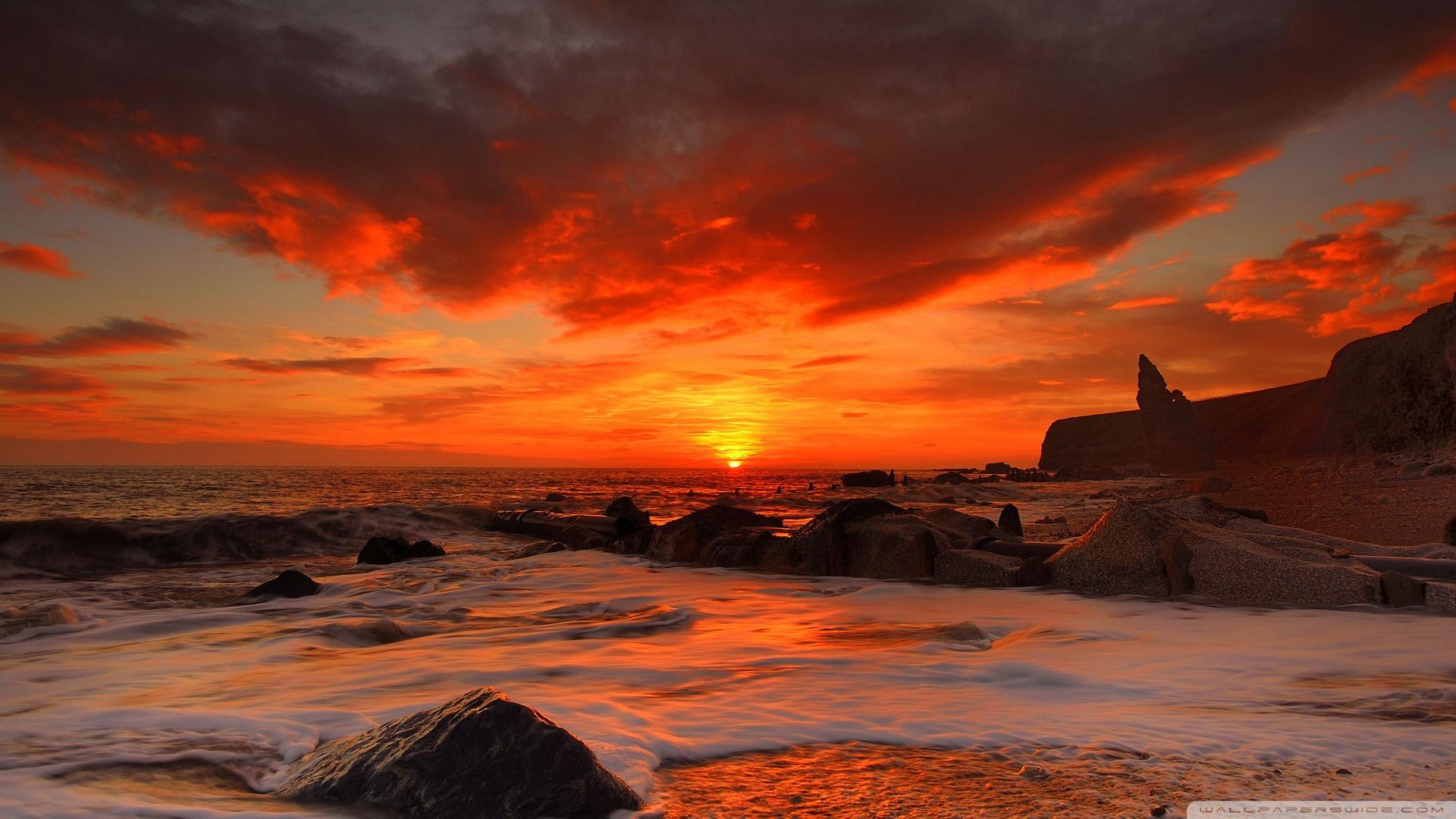 1920x1080 Red Sunset Over Sea Ultra HD Desktop Background Wallpaper for 4K UHD TV : Widescreen & UltraWide Desktop & Laptop : Tablet