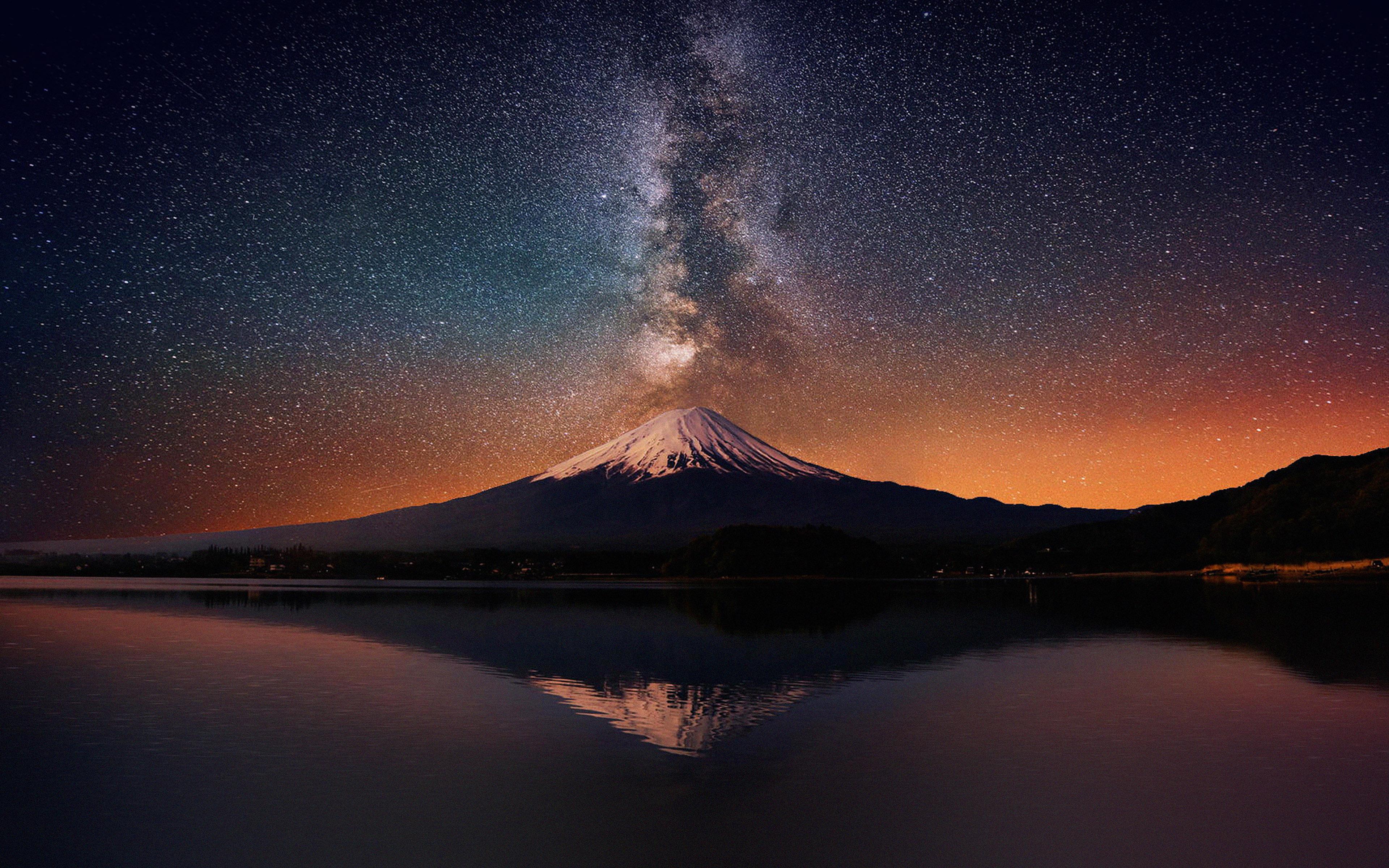 3840x2400 Wallpaper Milky Way On Mountain Fuji Sky Wallpaper