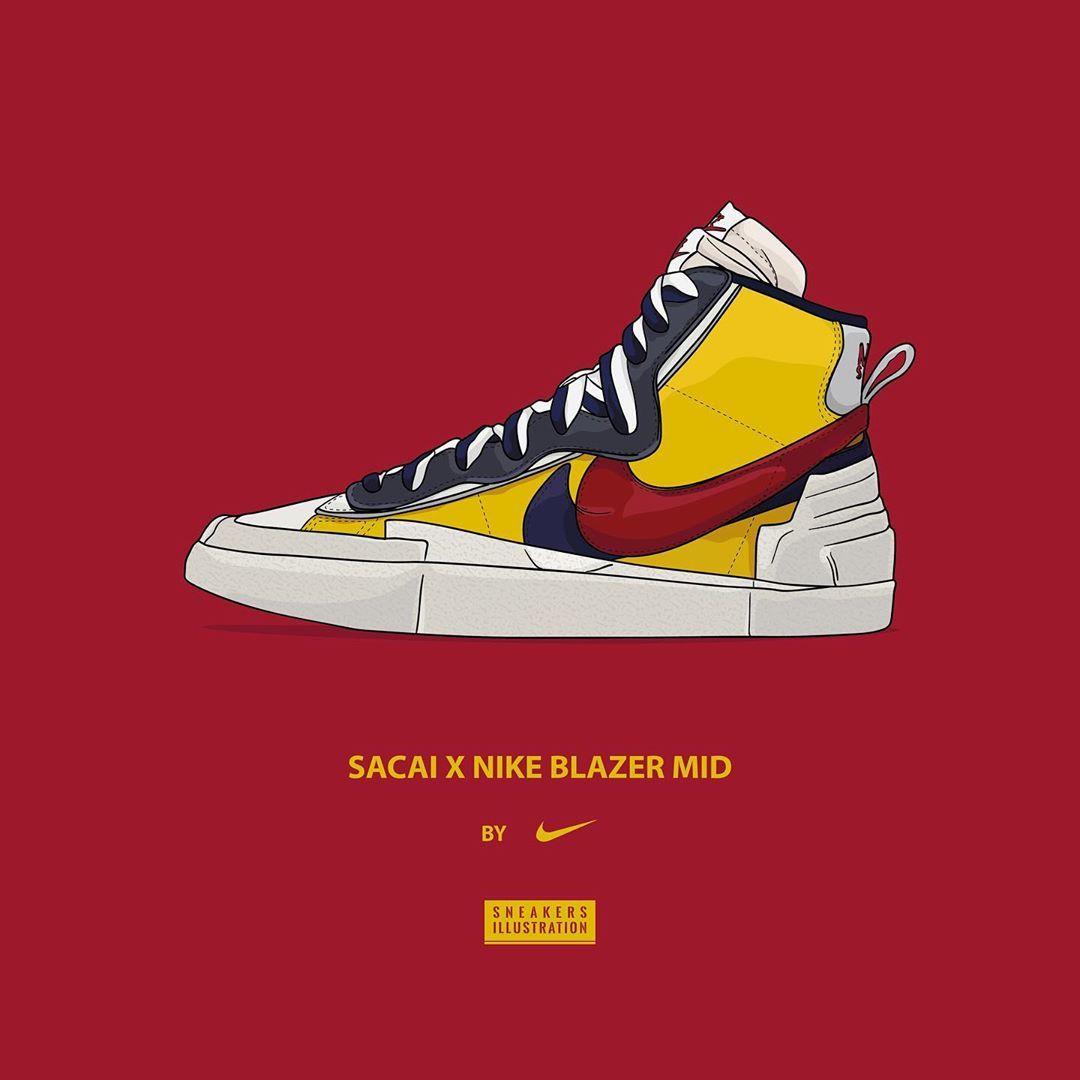 1080x1080 Instagram 上的 Sneaker Illustration：「 Sacai x Nike Blazer Mid by Nike. If you interest on it pls inbox me!. #sn. Sneakers illustration, Sneakers drawing, Sneakers