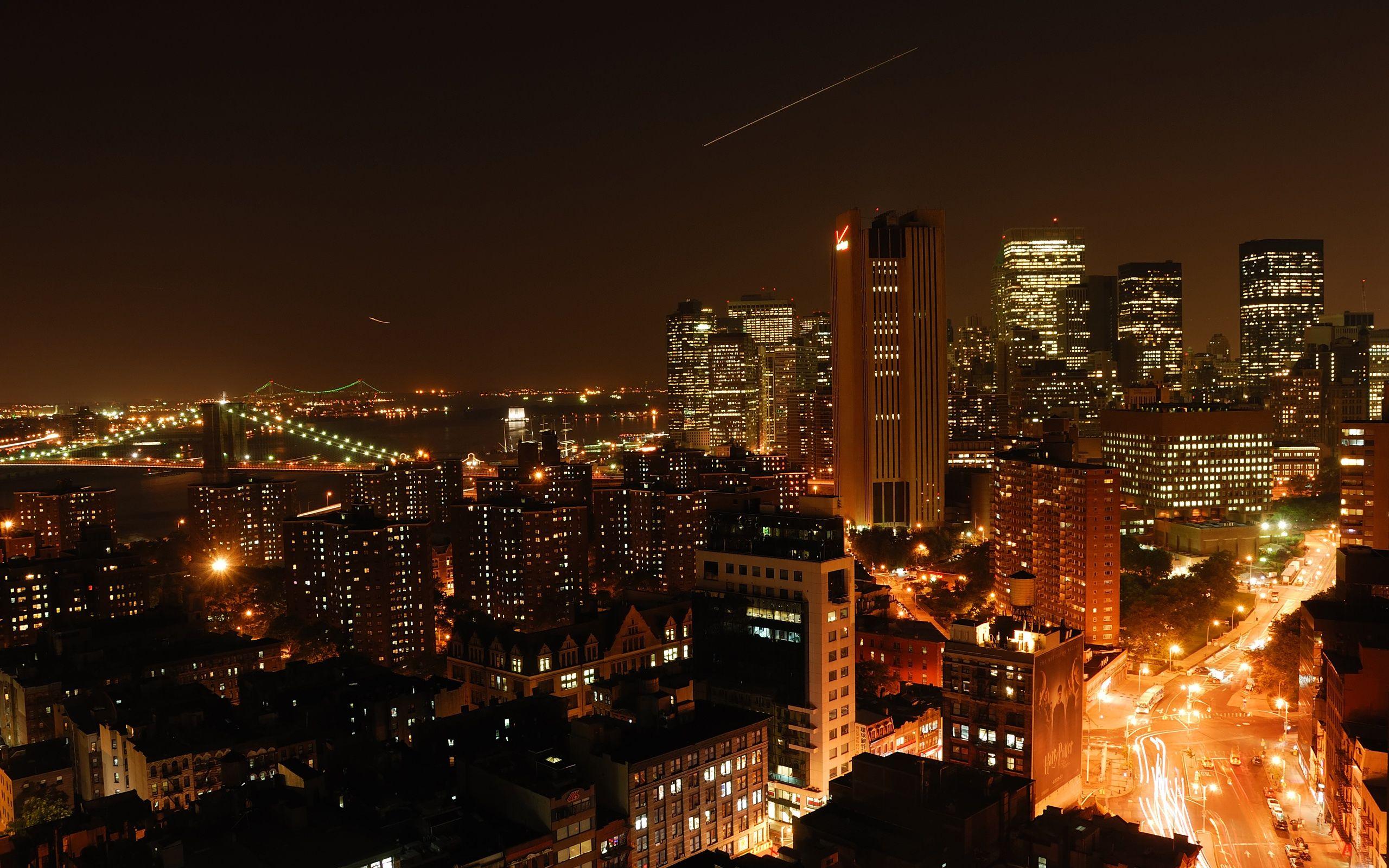 2560x1600 Manhattan Downtown City Lights At Night desktop wallpaper