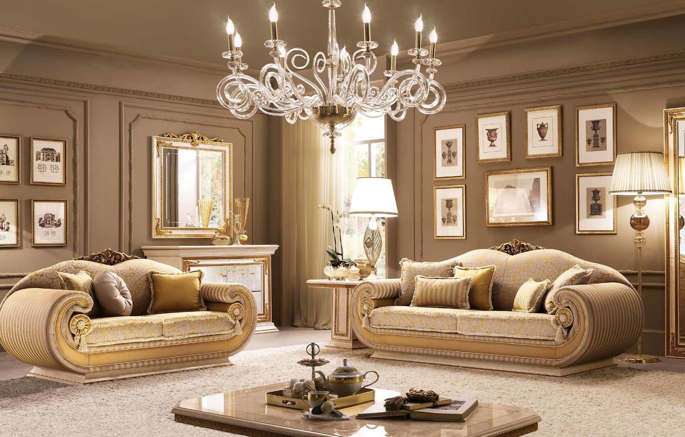 1332x850 Wallpaper sofa, interior, chair, mirror, chandelier, picture, luxury, living room image for desktop, section интерьер