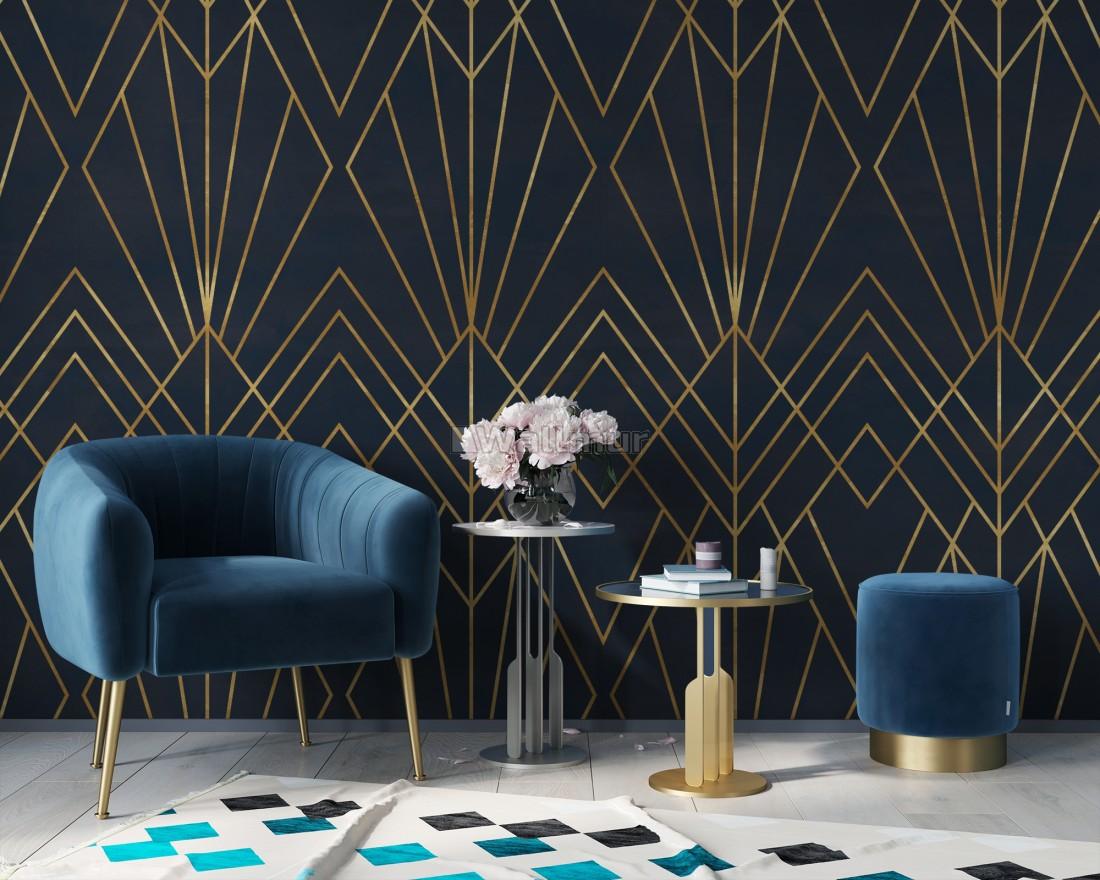 1100x880 Luxury Geometric Lines Art Deco Wallpaper Mural • Wallmur®