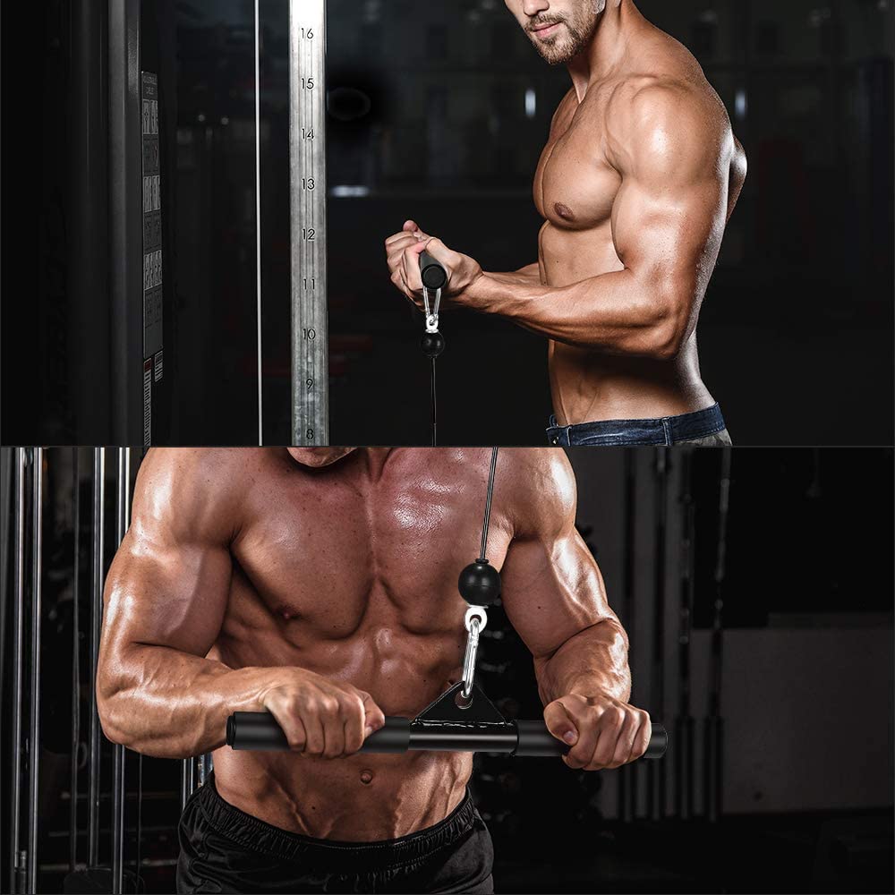 1000x1000 Exercise & Fitness Home Gym Equipment Pulley Cable Machine Attachements for Lat Pulldown Machine with Loading Pin Biceps Curl Back Fitness LAT and Lift Pulley System Shoulder Straight Bar for Triceps Pull