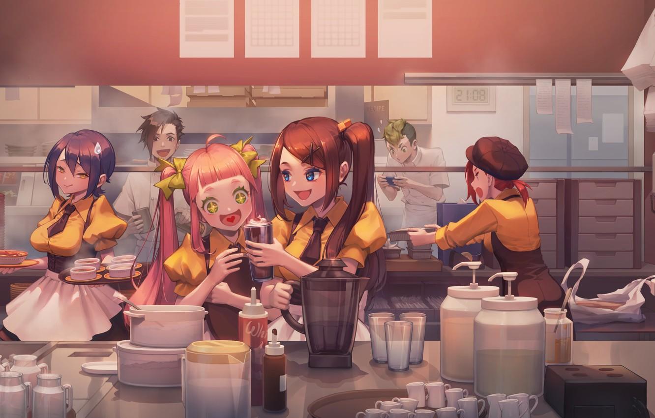 1332x850 Wallpaper girls, room, anime, friends image for desktop, section арт