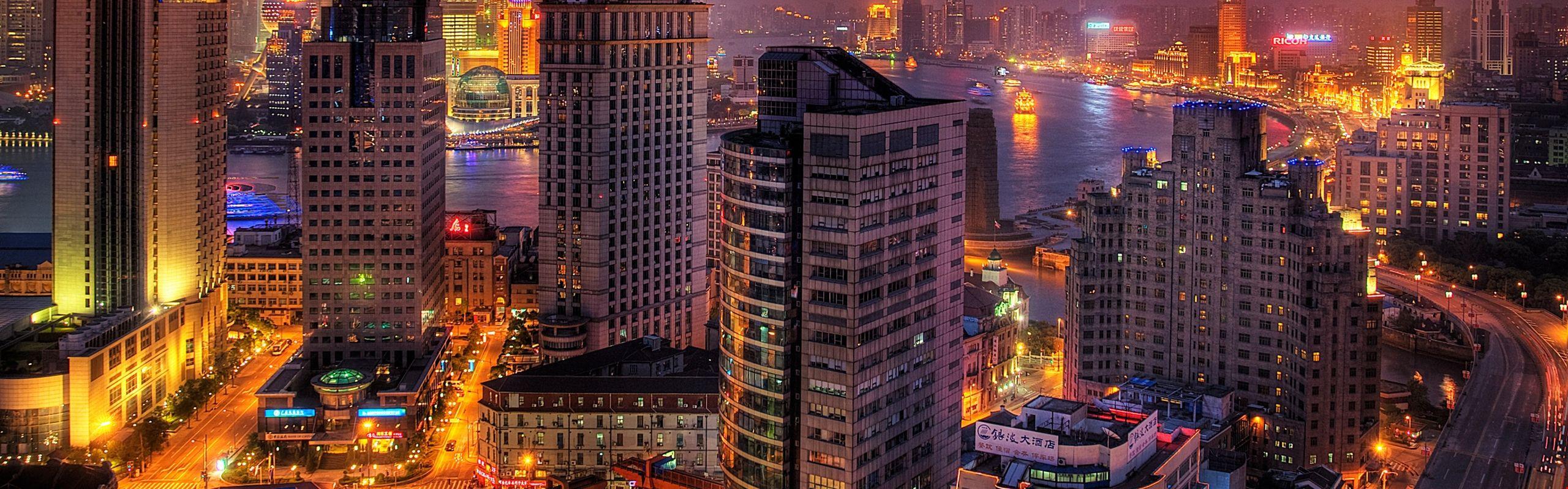2560x800 4k Colorful City Lights At Night & City Background