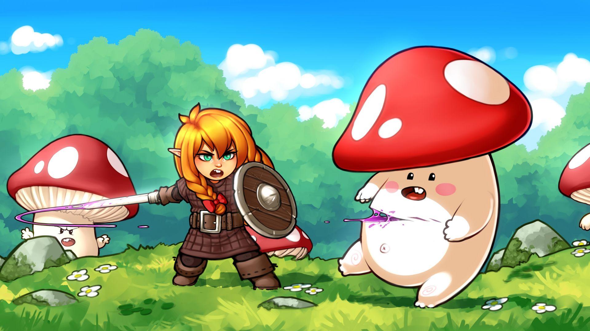 1920x1080 Desktop Wallpaper Anime, Woman Warrior, Mushroom, HD Image, Picture, Background, X6oaki