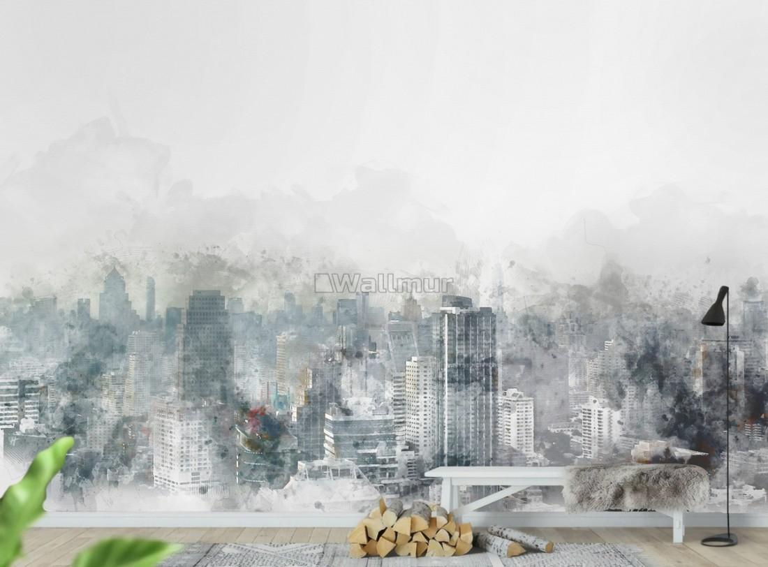 1100x812 Watercolor Dark New York Cityscape Wallpaper Mural • Wallmur®