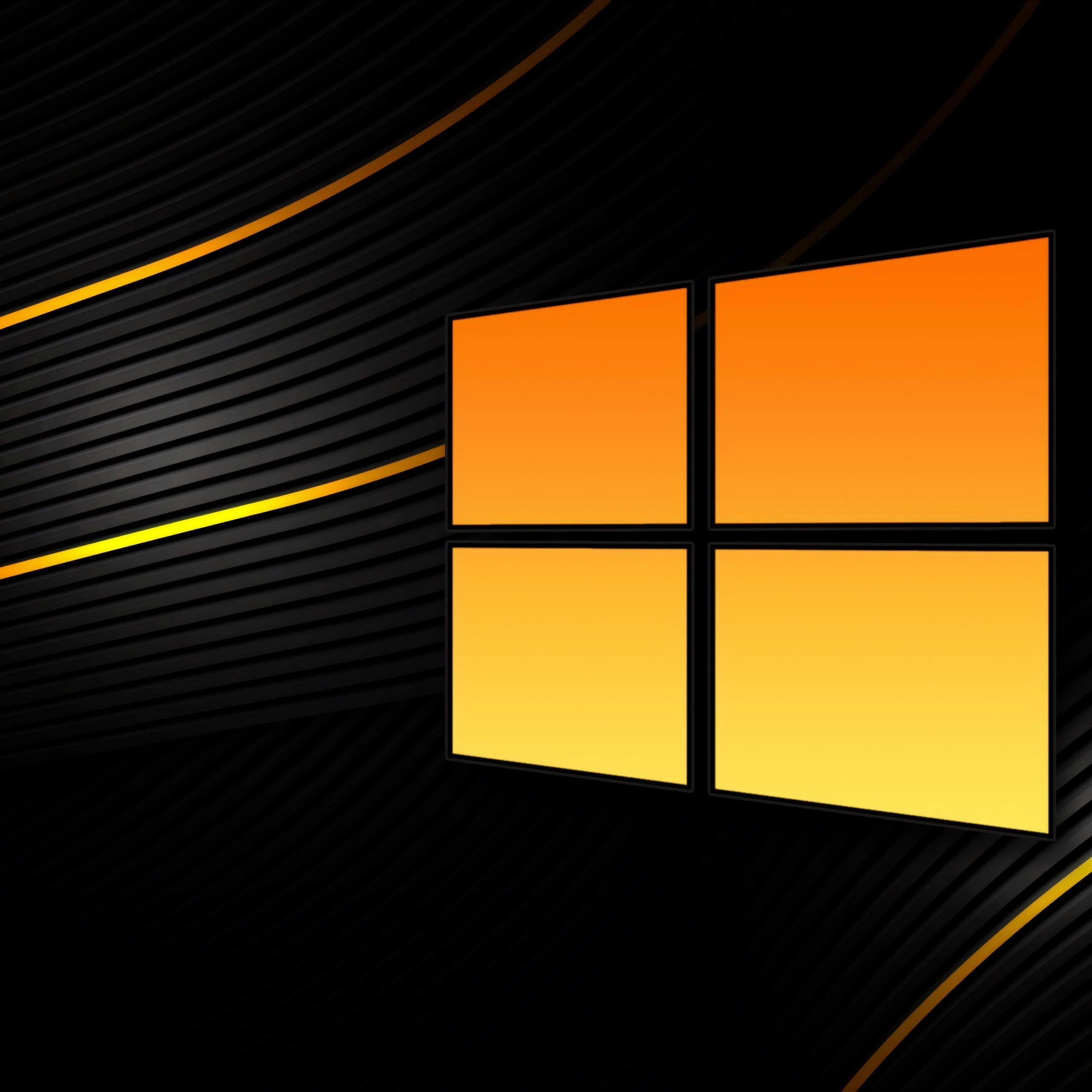 2560x2560 Windows 10 Wallpaper 4K, Black background, Abstract, Yellow, 5K, 8K, Technology