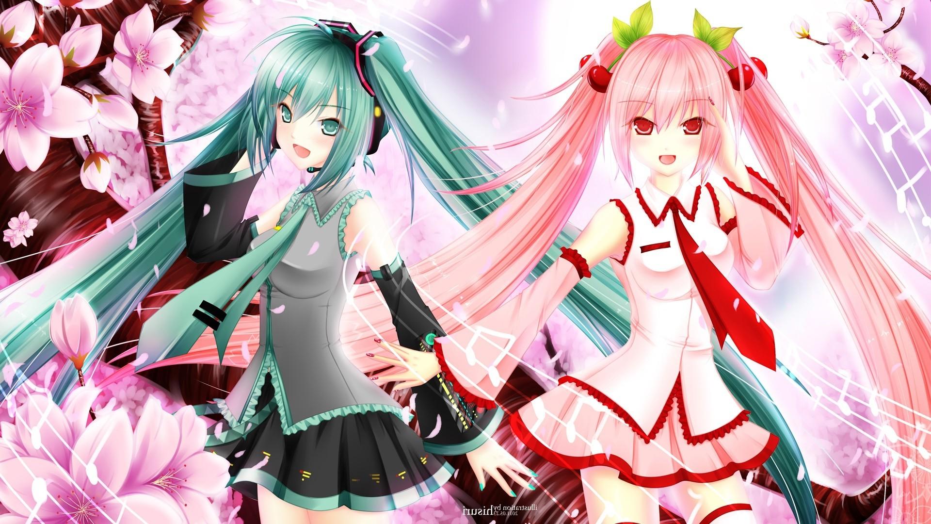 1920x1080 anime, Anime Girls, Hatsune Miku, Vocaloid, Sakura Miku, Cherry Blossom, Twintails Wallpaper HD / Desktop and Mobile Background