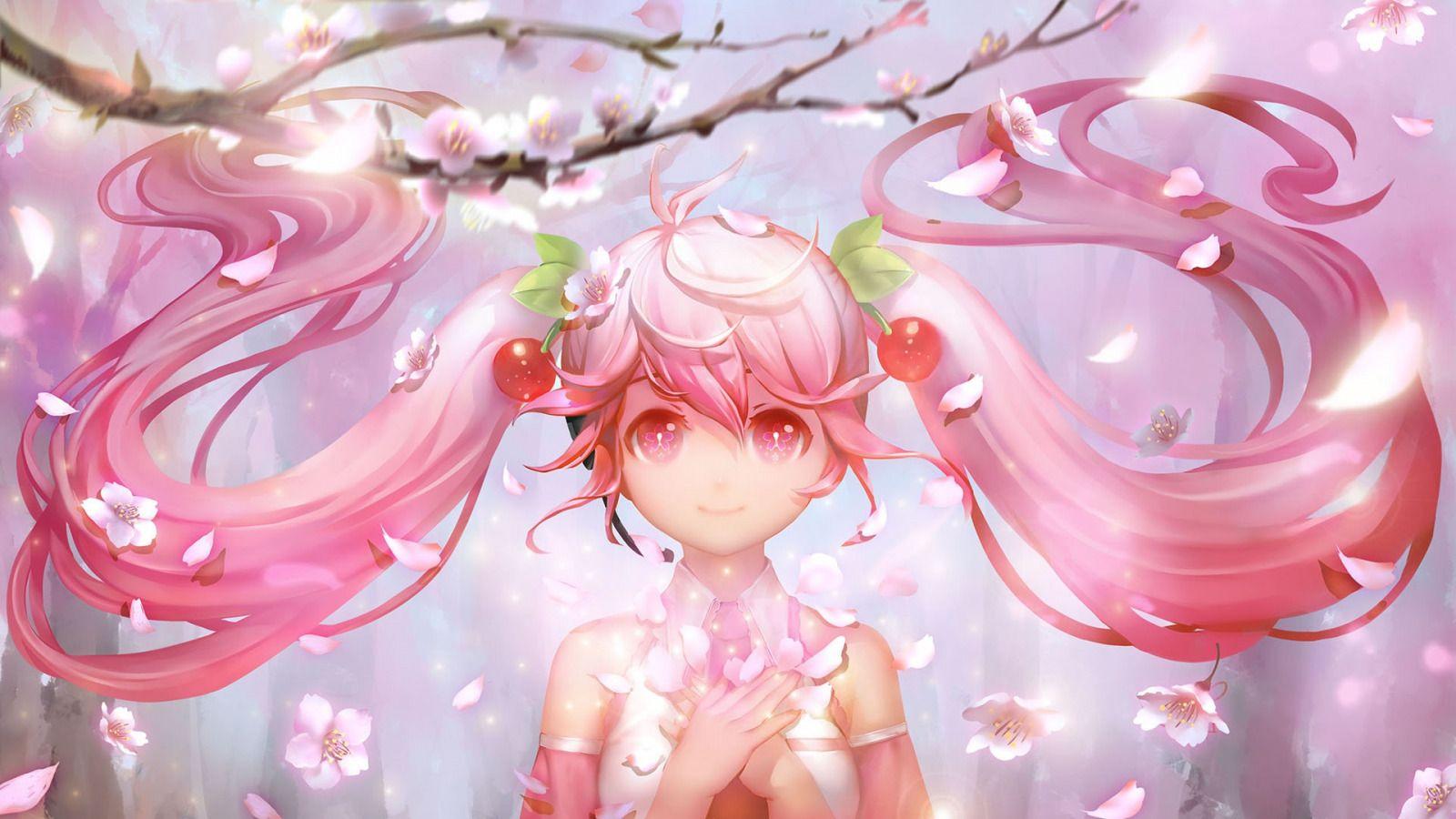 1600x900 Download wallpaper spring, anime, Sakura, art, Miku, sakura, mike, orry lee, section mood in resolution 1600x900. Sakura art, Anime cherry blossom, Anime
