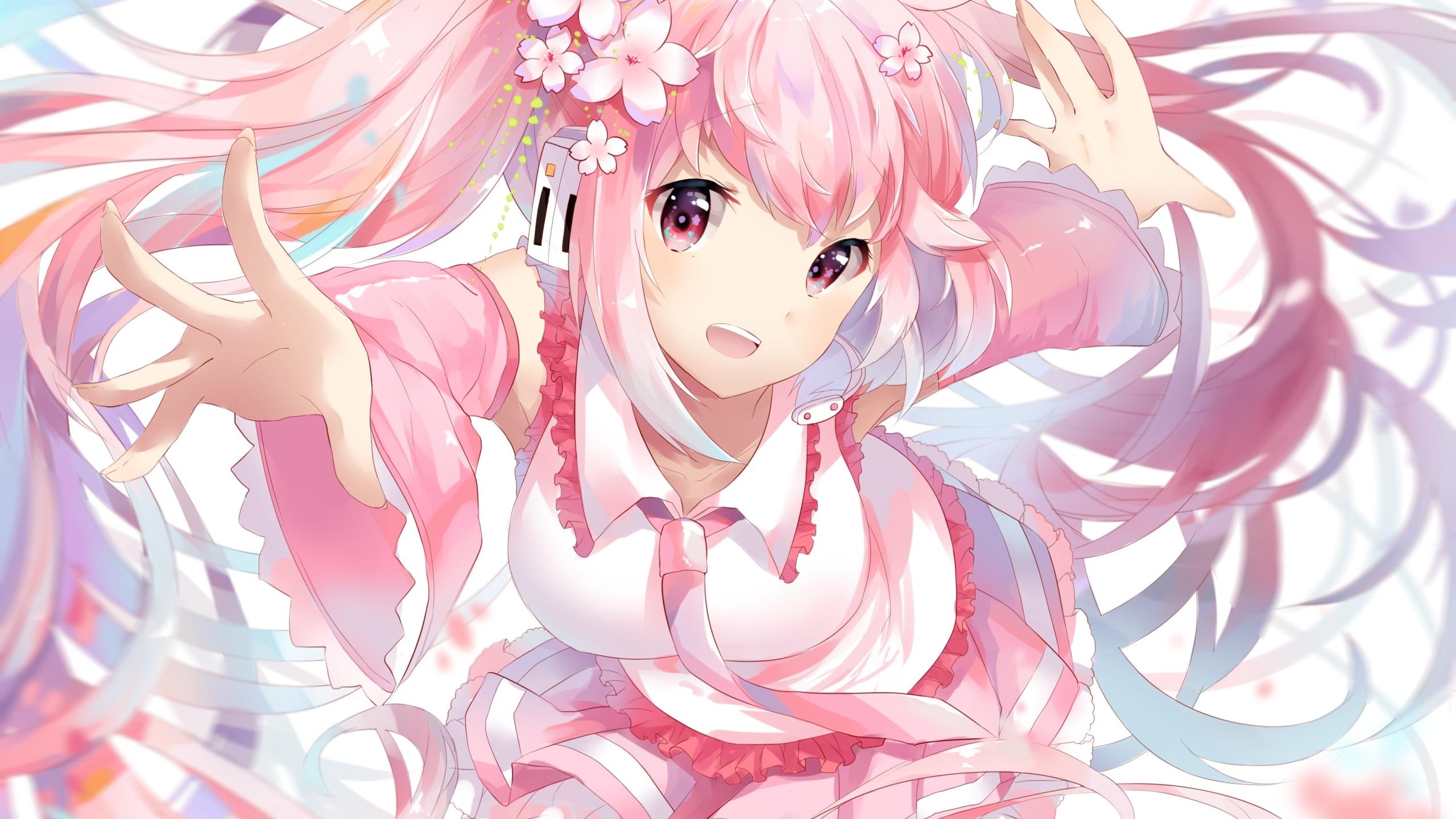2560x1440 Wallpaper Pink Hair, Hatsune Miku, Vocaloid, Sakura Miku, Twintails, Fan Version:3507x2480