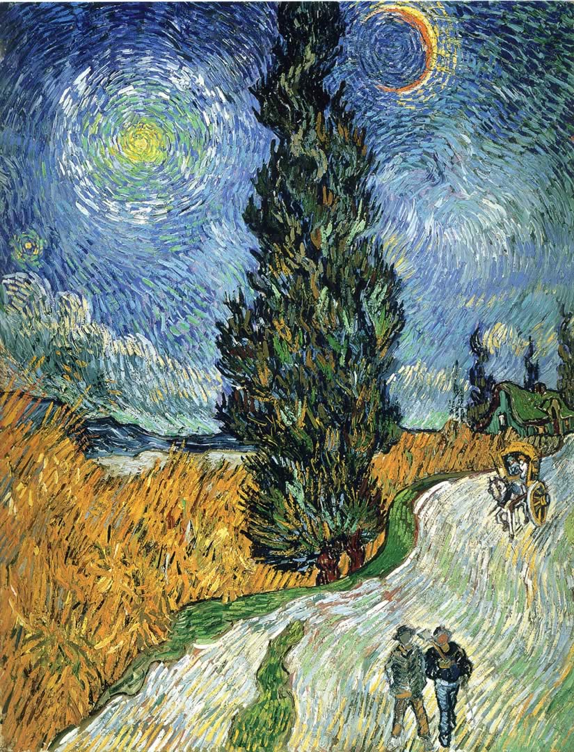 825x1080 Cypress Against A Starry Sky Van Gogh Wallpaper Image