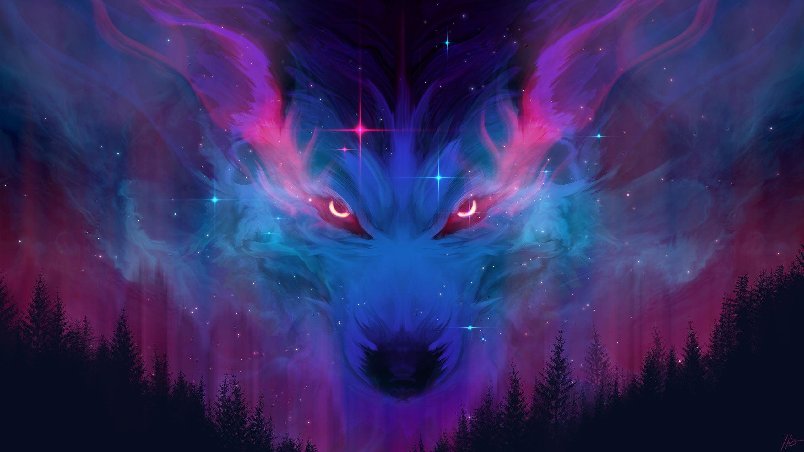 2560x1440 Cosmic Wolf Totem Activation. Etsy Canada. Wolf wallpaper, Galaxy wolf, Painting kits