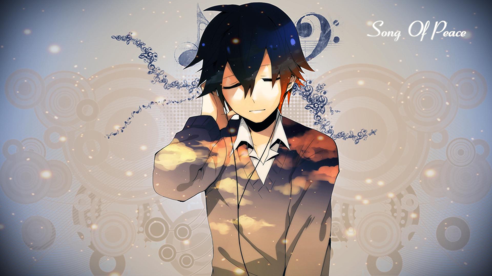 1920x1080 closed eyes, earphones, anime, anime boysx1080 Wallpaper