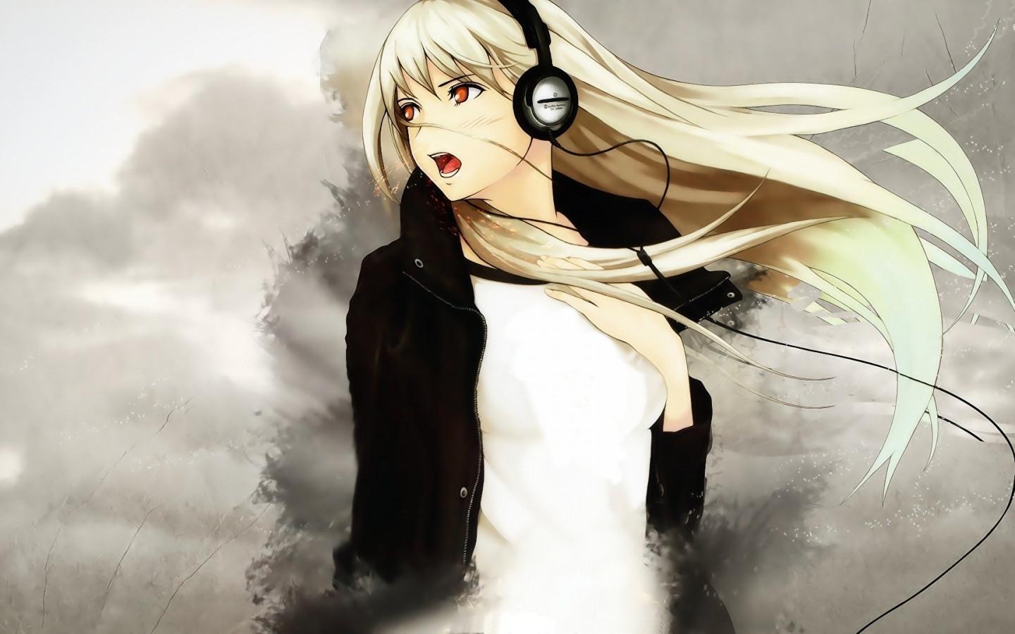 1440x900 Anime Girl With Headphones Manga Series Wallpaper HD 105557