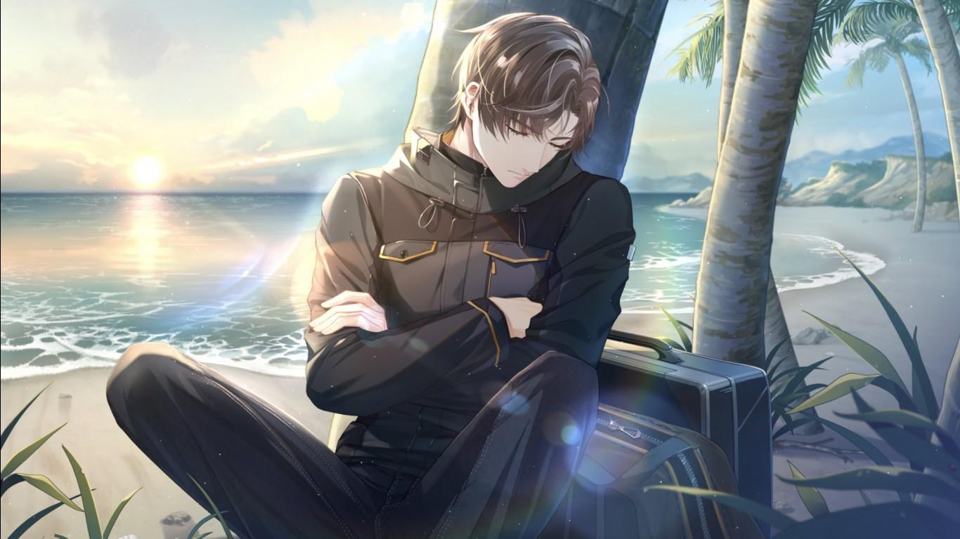 1366x768 Anime Boy Sleeping Leaning Back On Tree Ocean Background HD Anime Boy Wallpaper