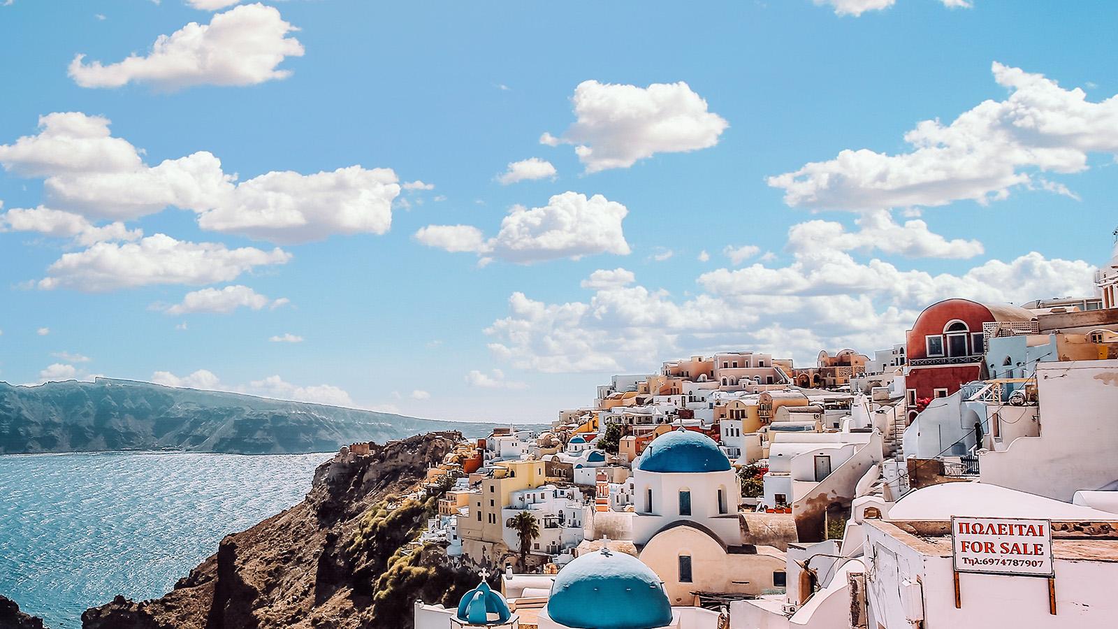 1600x900 Sky Sunny Summer Greece City Nature Wallpaper
