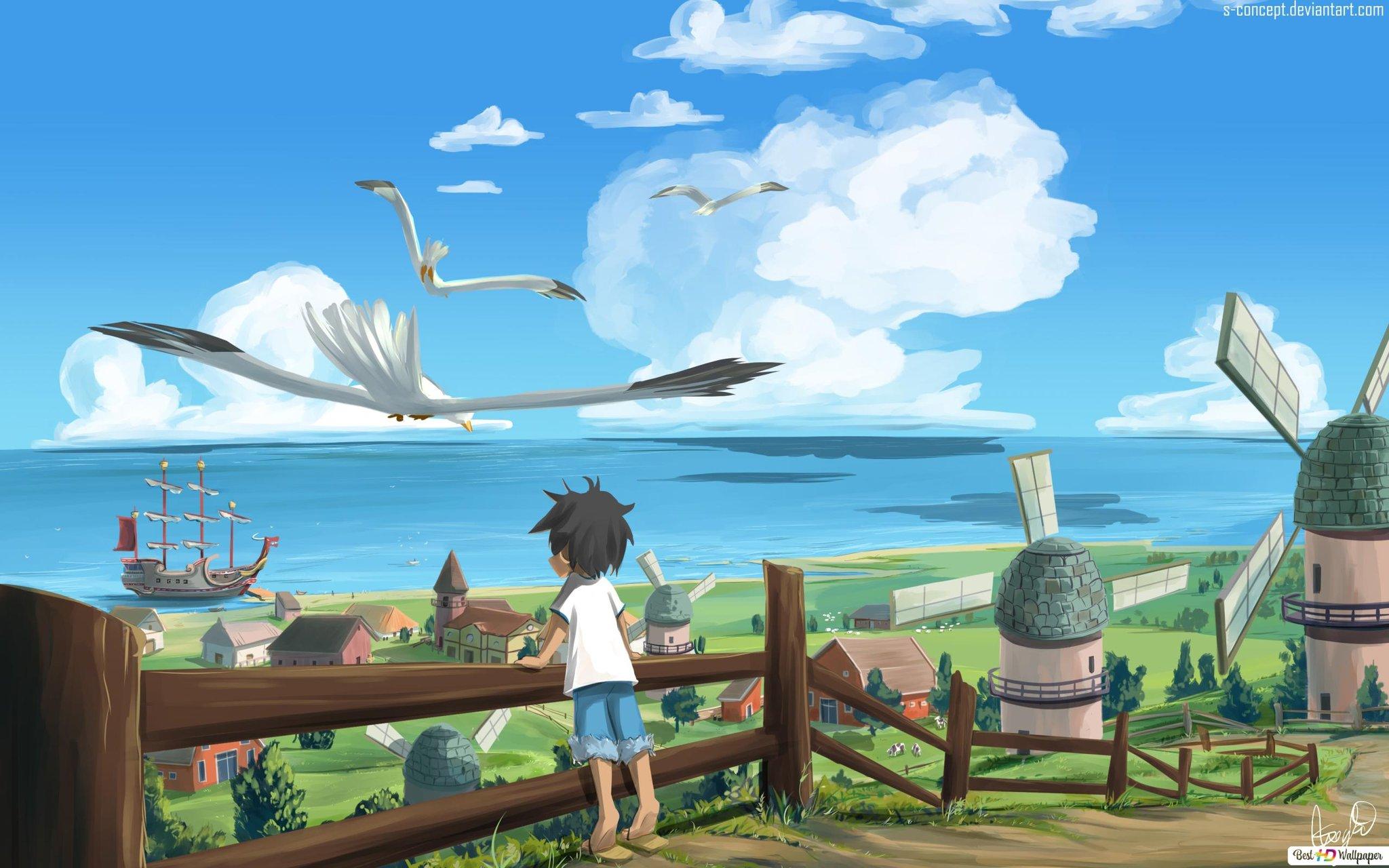 2048x1280 ONE PIECE NETFLIX FAN Ship and Windmill Village