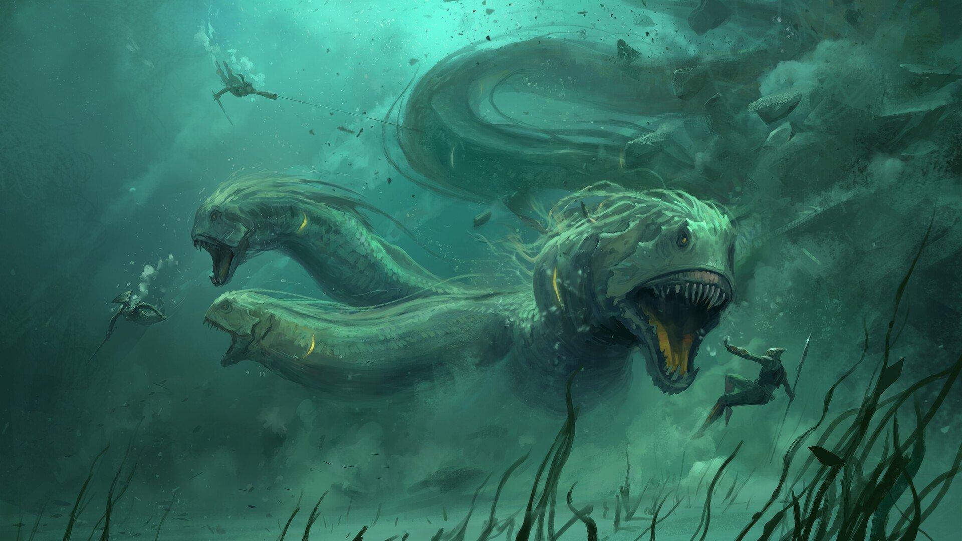 1920x1080 Epic Underwater Battle: Fantasy Warriors vs. Sea Monster by Jonas Åkerlundx1080