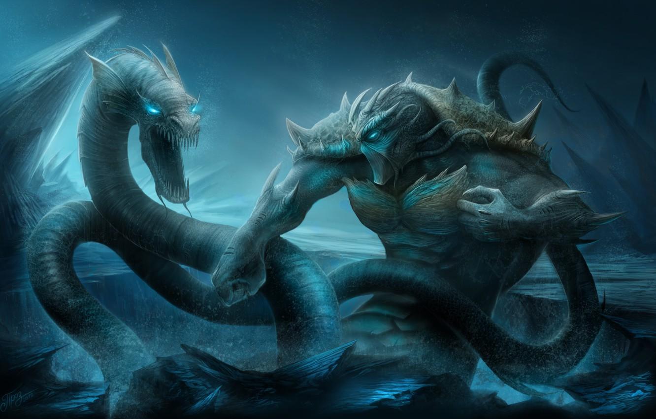 1332x850 Wallpaper sea, art, ice, Battle, TamplierPainter, sea monsters image for desktop, section фантастика