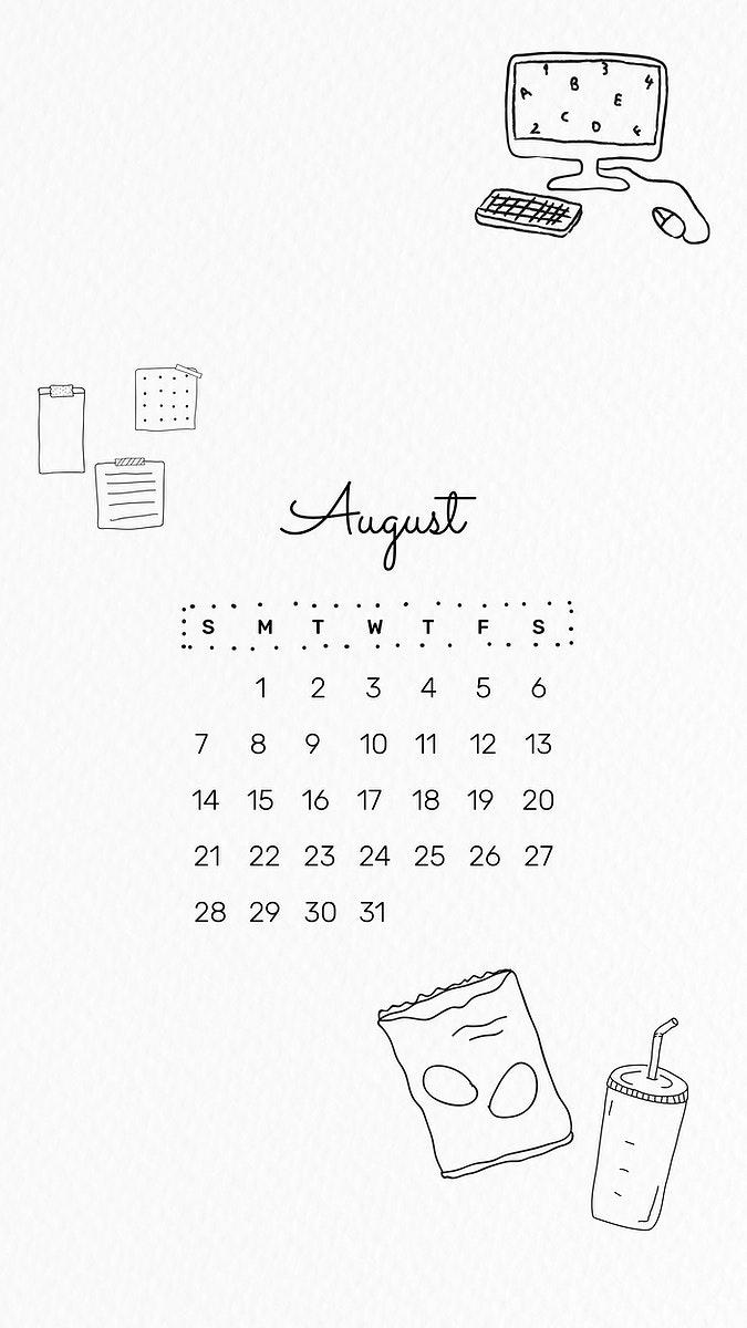 675x1200 August calendar template, iPhone. Free Vector Template