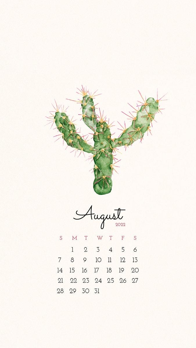675x1200 Cactus 2022 August calendar template,. Free PSD Template