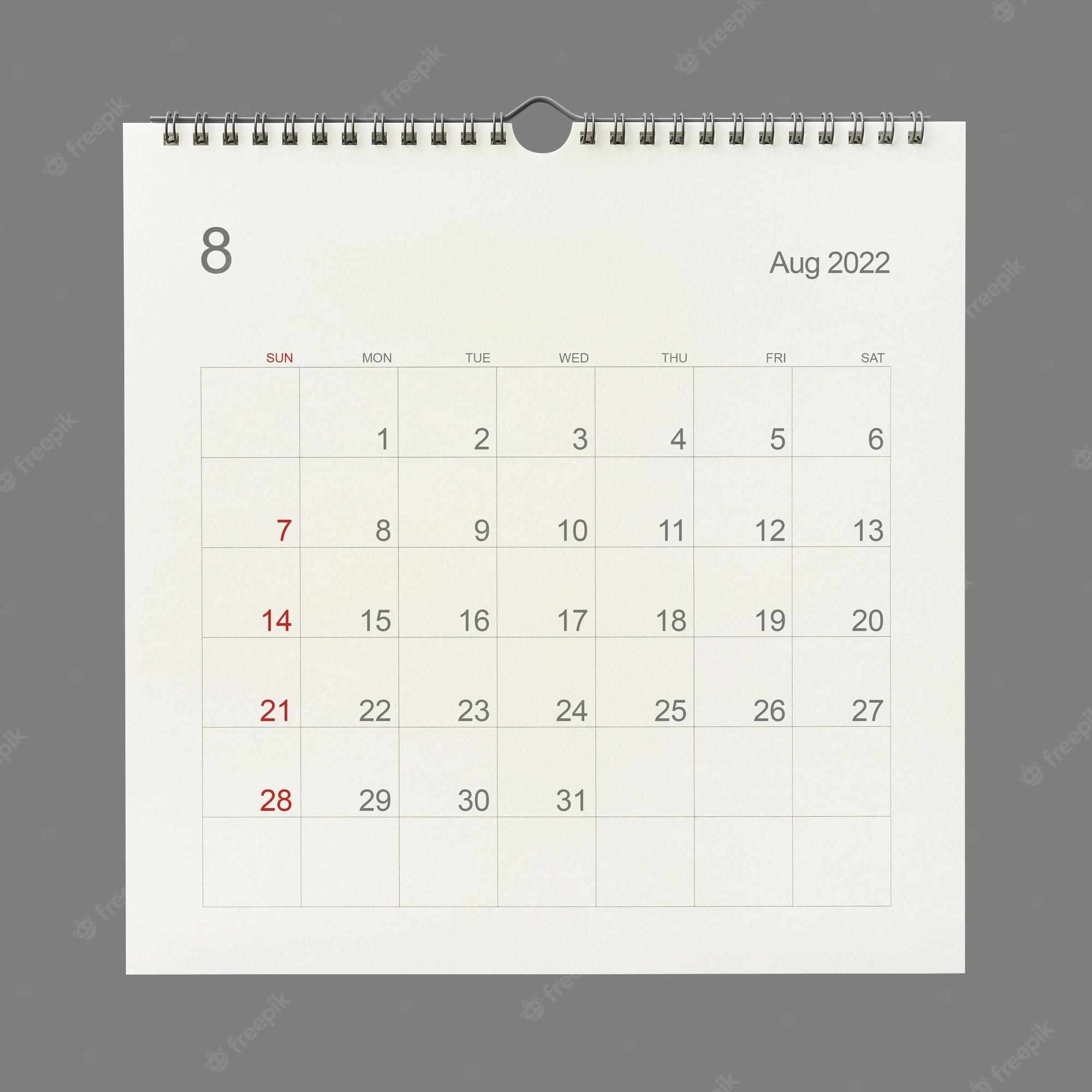 2000x2000 Premium Photo. August 2022 Calendar Page On White Background. Calendar Background For Reminder, Business Planning, Appointment Meeting And Event. Close Up