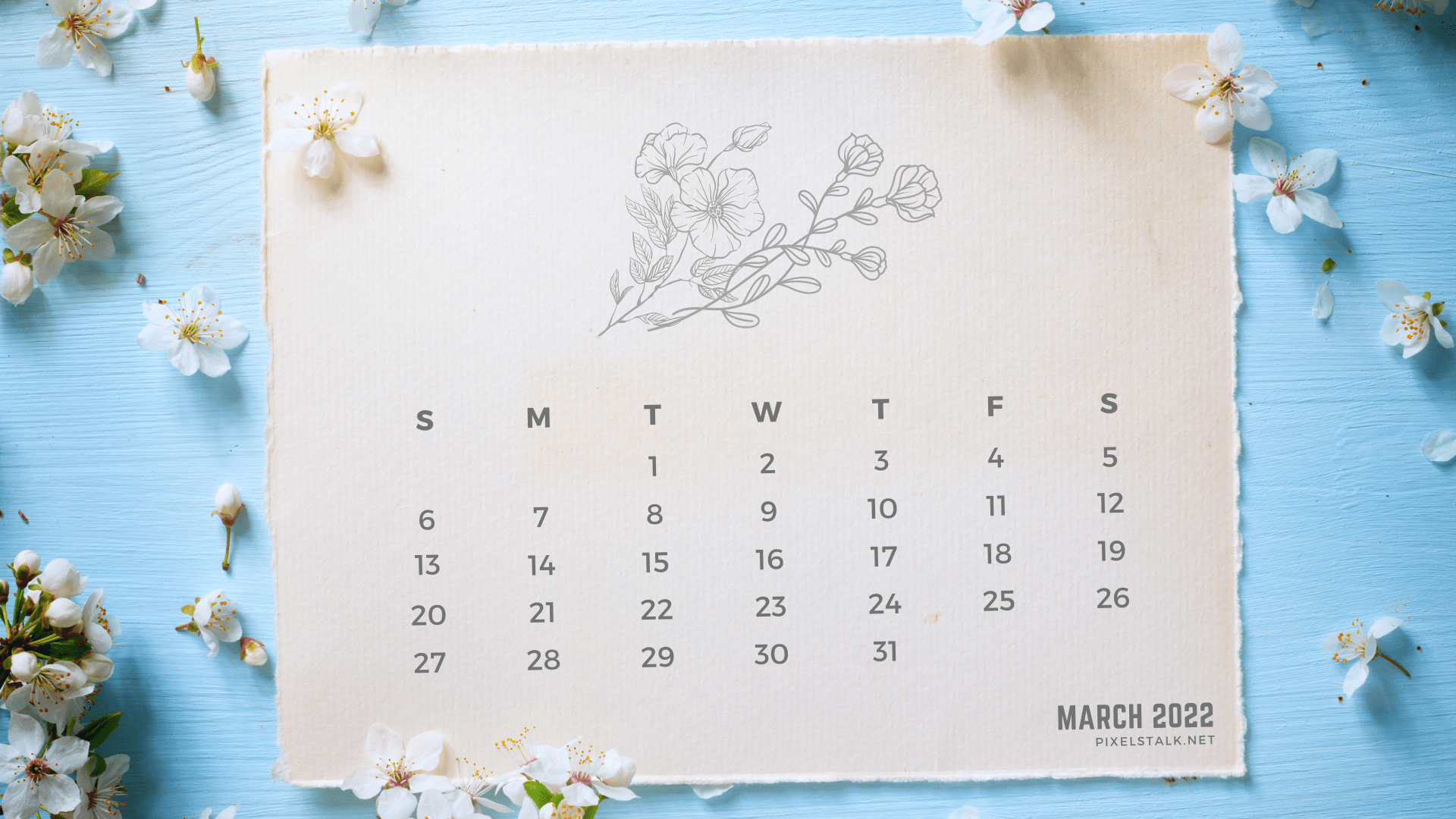1920x1080 March 2022 Calendar Desktop Wallpaper HD