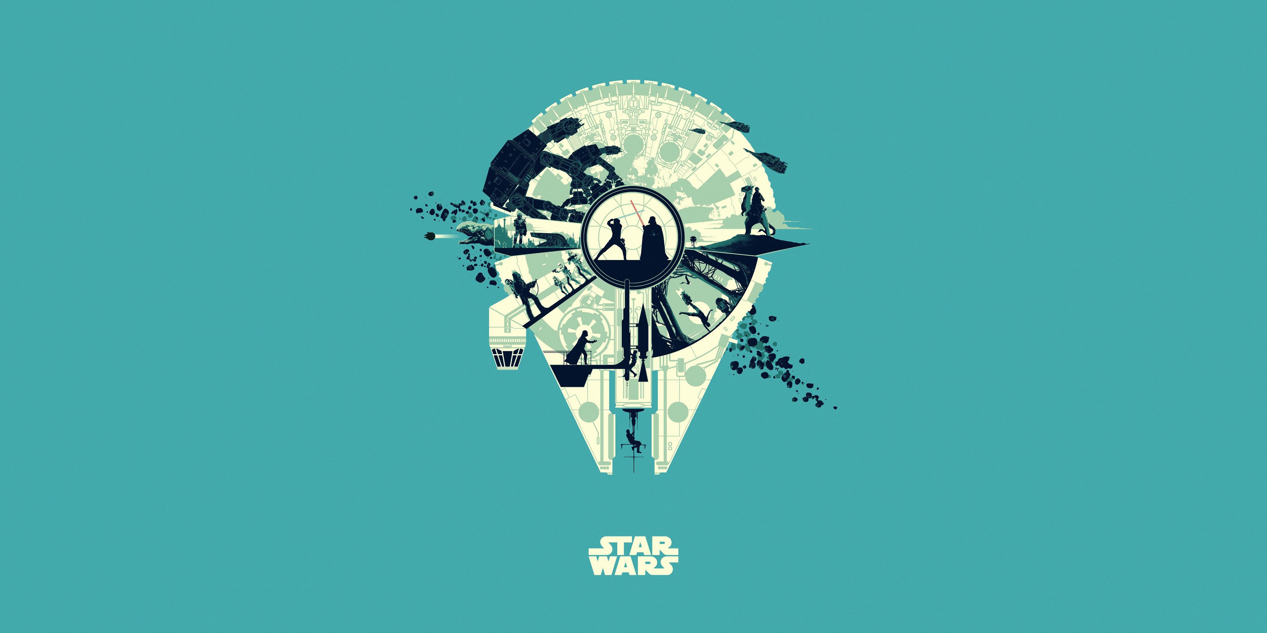 5000x2500 Millennium Falcon Minimalist 4K Ultra HD Star Wars Wallpaper