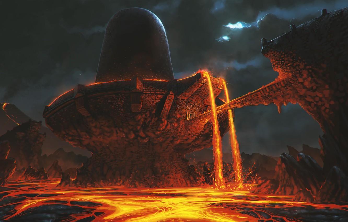 1332x850 Wallpaper bridge, construction, lava, The Secret temple of Shiva, Temple of Rage image for desktop, section рендеринг