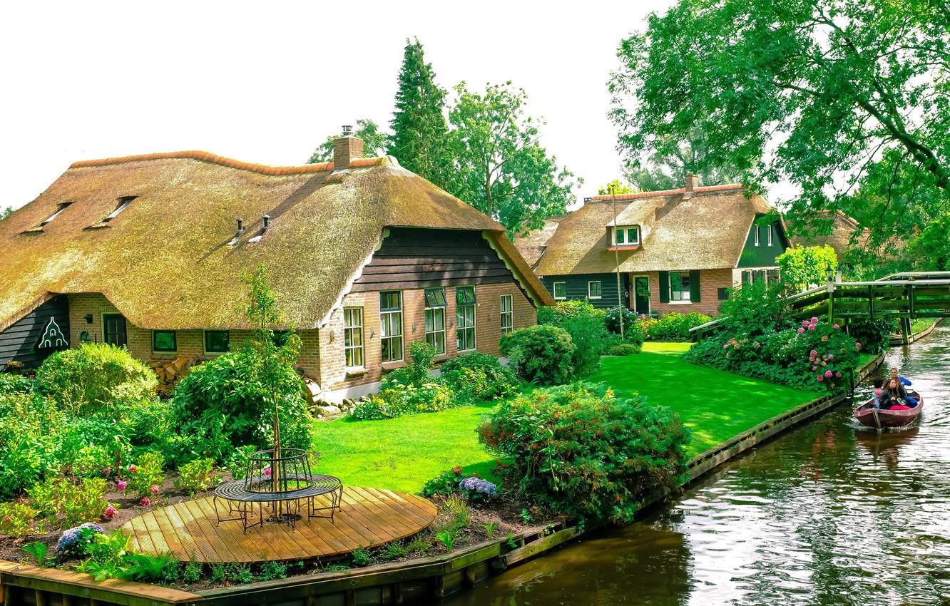 1332x850 Wallpaper home, Netherlands, Holland, water channel, Giethoorn image for desktop, section город