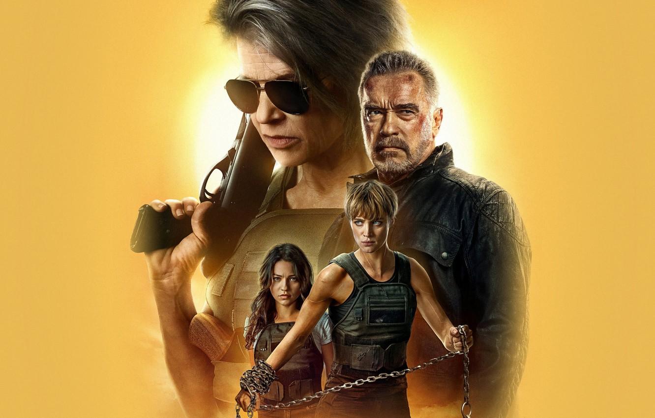 1332x850 Wallpaper girls, Arnold Schwarzenegger, characters, Terminator, Sarah Connor, Terminator: Dark Fate image for desktop, section фильмы