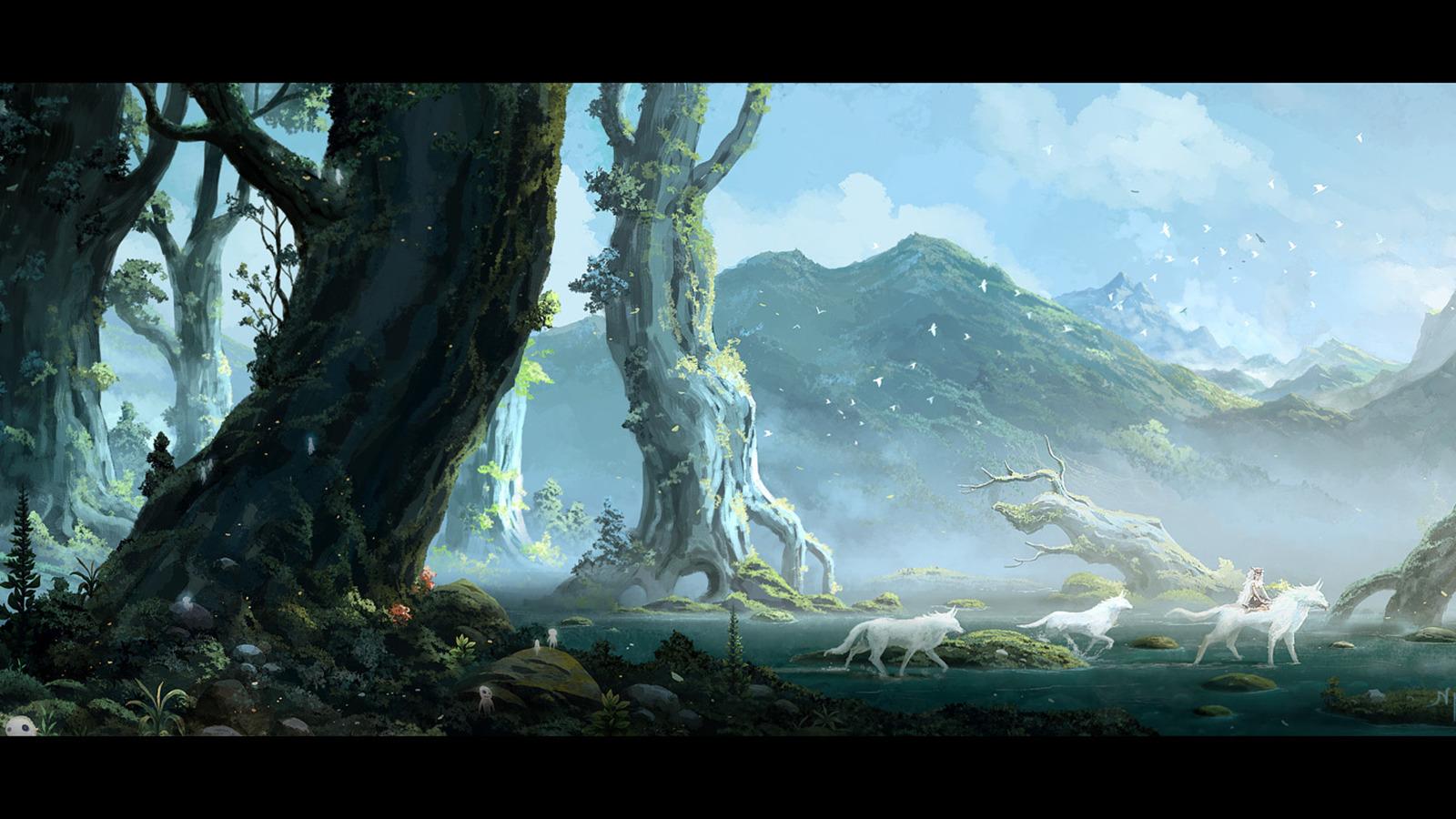 1600x900 Studio Ghibli, Princess Mononoke, San, Mononoke, Moro, Landscape, Anime Wallpaper HD / Desktop and Mobile Background