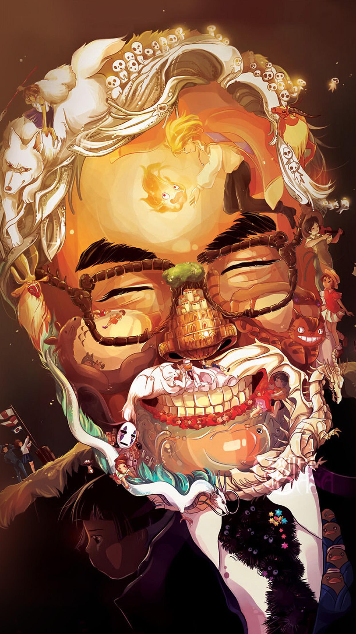 1242x2208 Studio Ghibli Face Art Illustration Love Anime Wallpaper