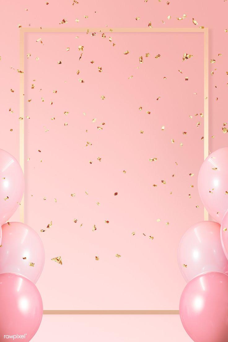 736x1104 Download premium psd / image of Golden frame balloons on a pink background by Jubjang about birthday party, birthday, birthday background, pink balloons, and balloon 1224730