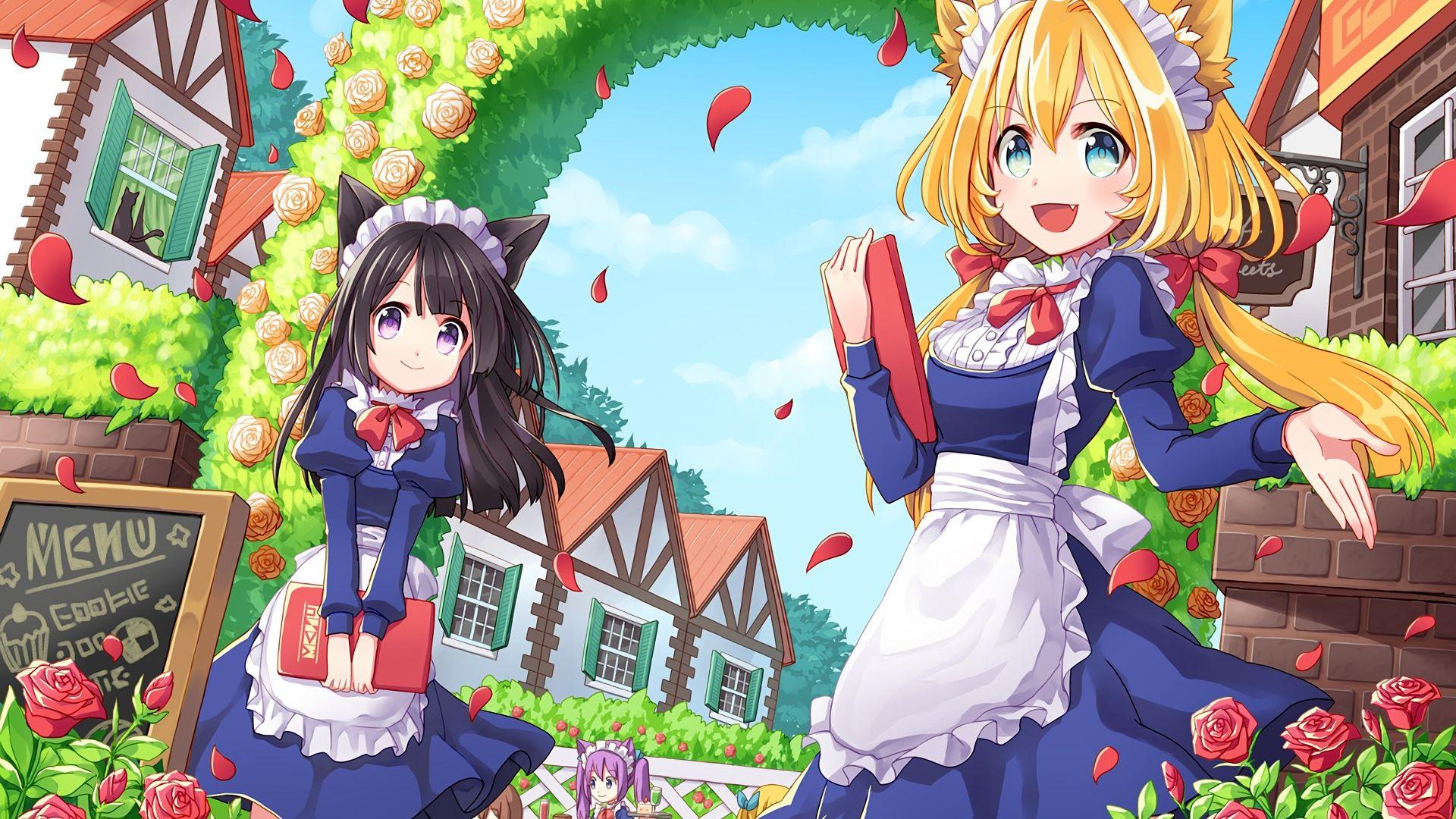 1920x1080 Desktop Wallpaper Cute Anime Girls, School Dress, In Garden, HD Image, Picture, Background, C53537